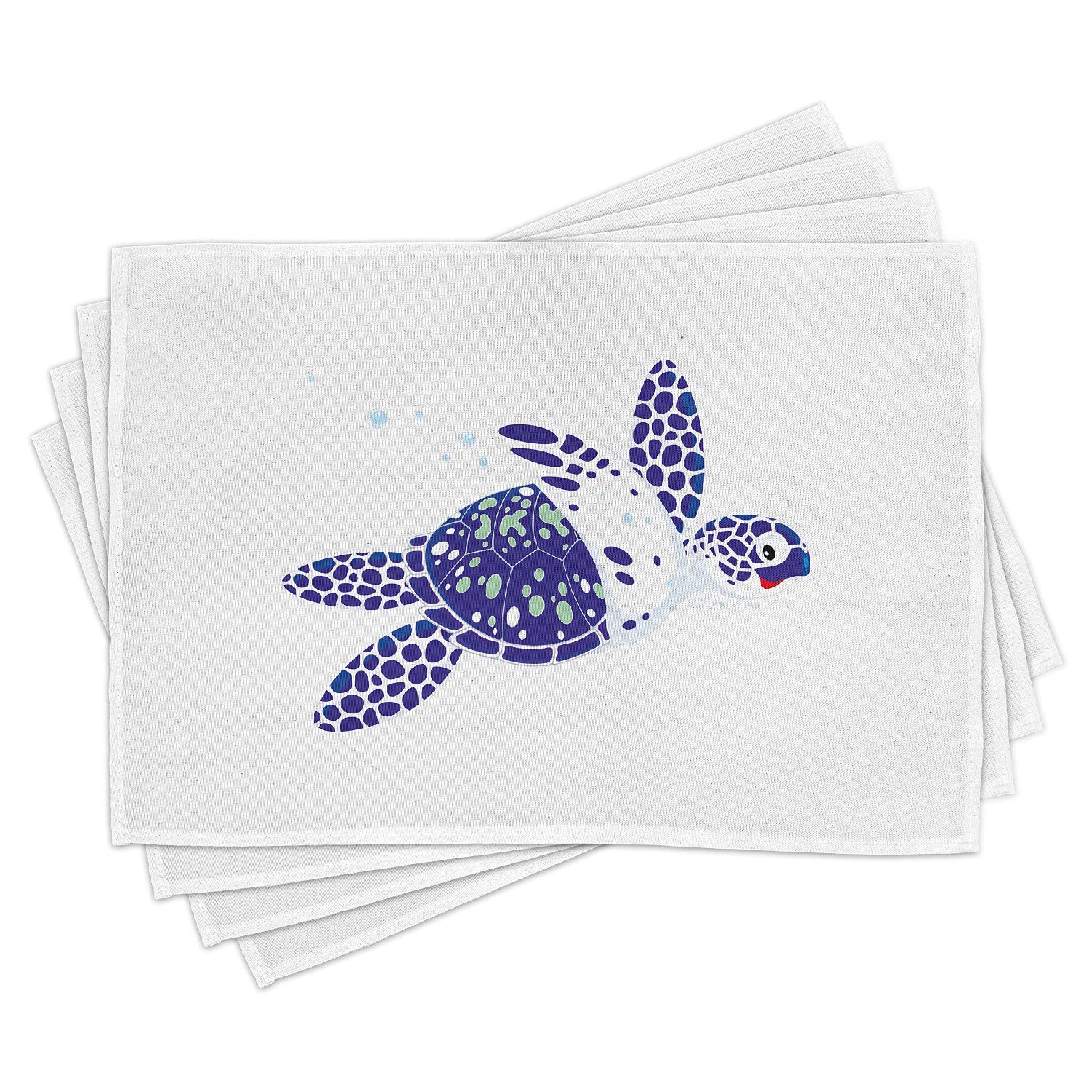 Lunarable Turtle Place Mats Set of 4 - Cartoon Underwater Animal Smiling Loggerhead Marine Reptile Washable Fabric Table Mats for Dining Room Kitchen Decor in Royal Blue Sea Green White | Perfect for Beach-Themed Parties, Ocean Lovers & Coastal Home Decor
