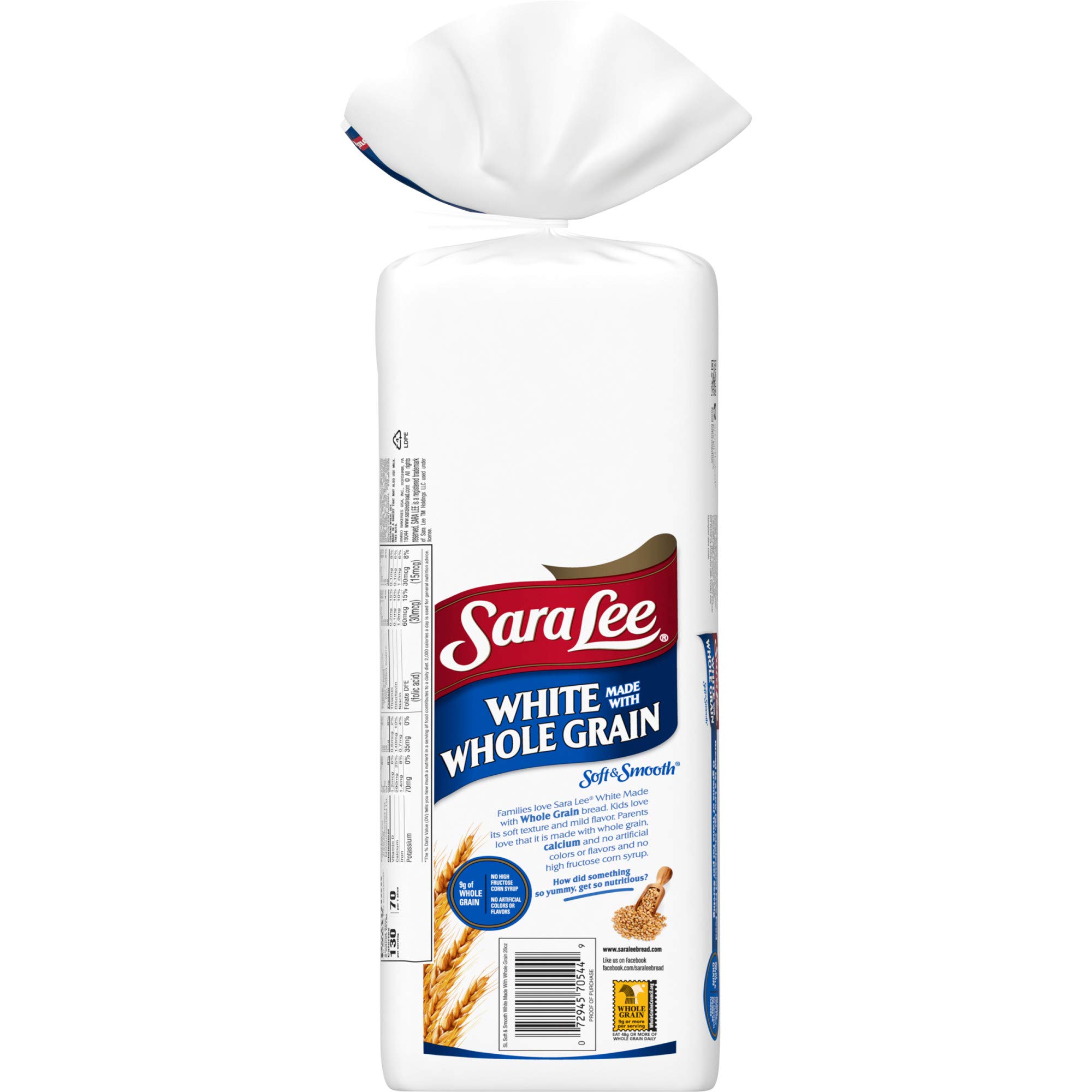 Sara Lee Whole Grain White Sandwich Bread - 20 Oz Loaf, No Artificial Colors or Flavors | Perfect for Sandwiches, Toast & Breakfast