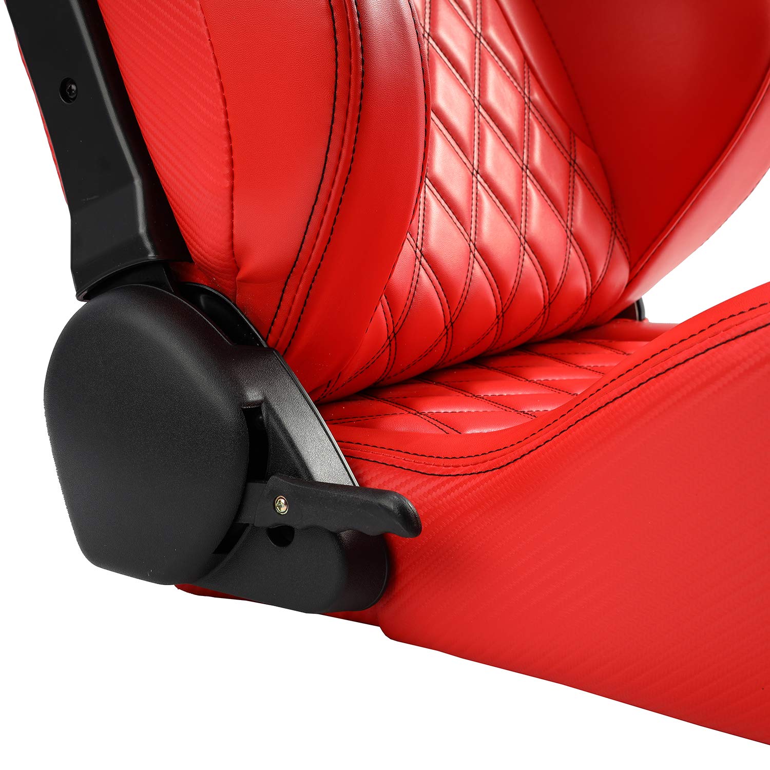Universal ALL Red Carbon Fiber Style PVC Leather Racing Seats - 1 Pair Reclinable Bucket Seats for Cars, Trucks & SUVs | Lightweight & Durable for Street Racing & Performance Driving