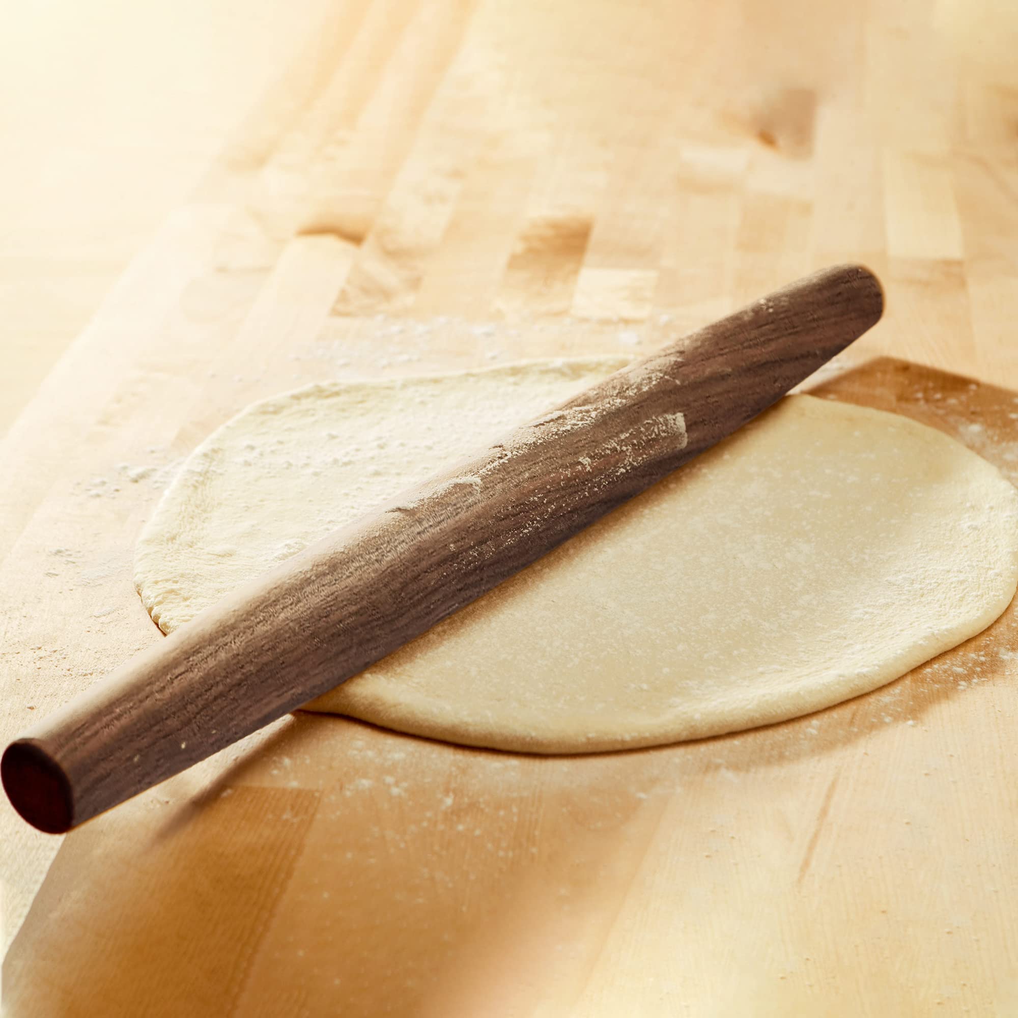 17 Inch French Wooden Rolling Pin for Baking - Premium Walnut Wood Tapered Design for Fondant, Pie Crust, Cookies & Pastry Dough - Smooth Kitchen Essential for Home Bakers & Professional Chefs - Perfect for Holiday Baking, Cake Decorating & Homemade Pizza Making