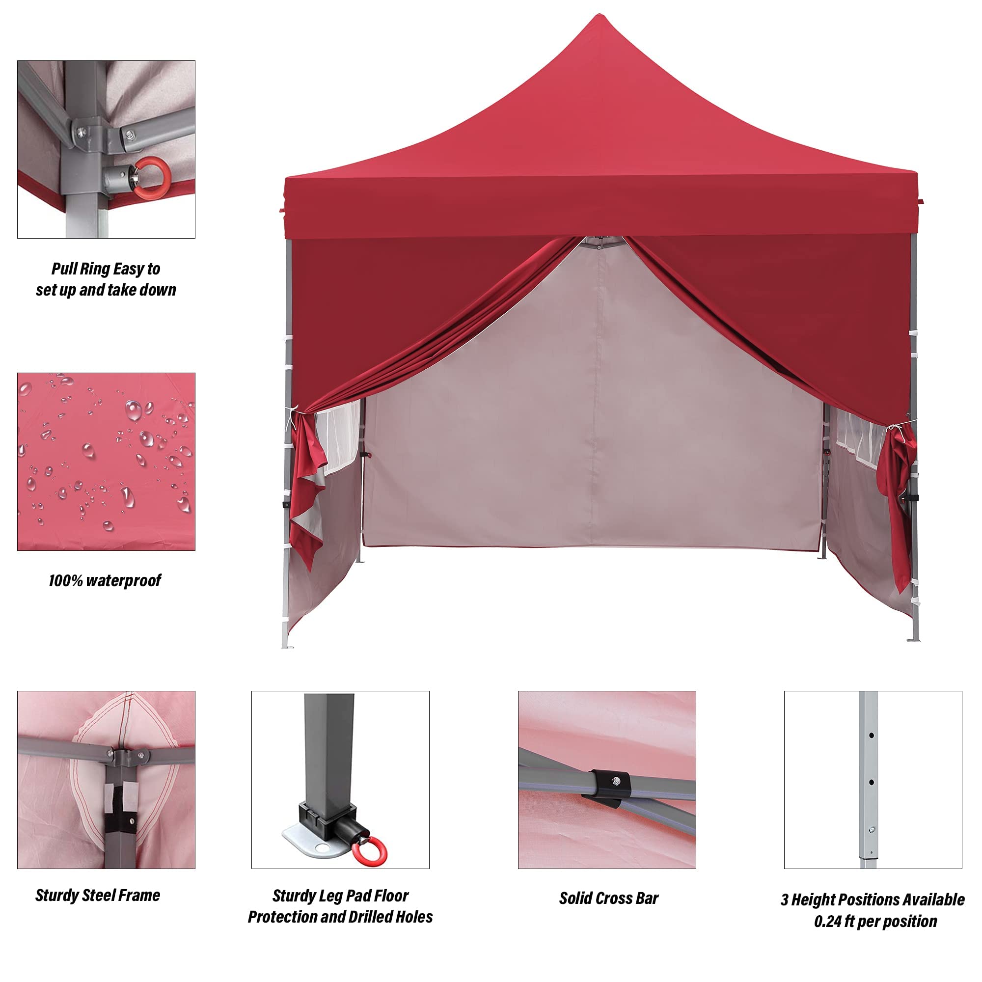 10x10 Ft Outdoor Pop Up Canopy Tent - Pink Instant Shelter with Wheeled Bag for Patio, Backyard, Beach & Commercial Use | Portable Folding Gazebo for Parties, Camping & Events