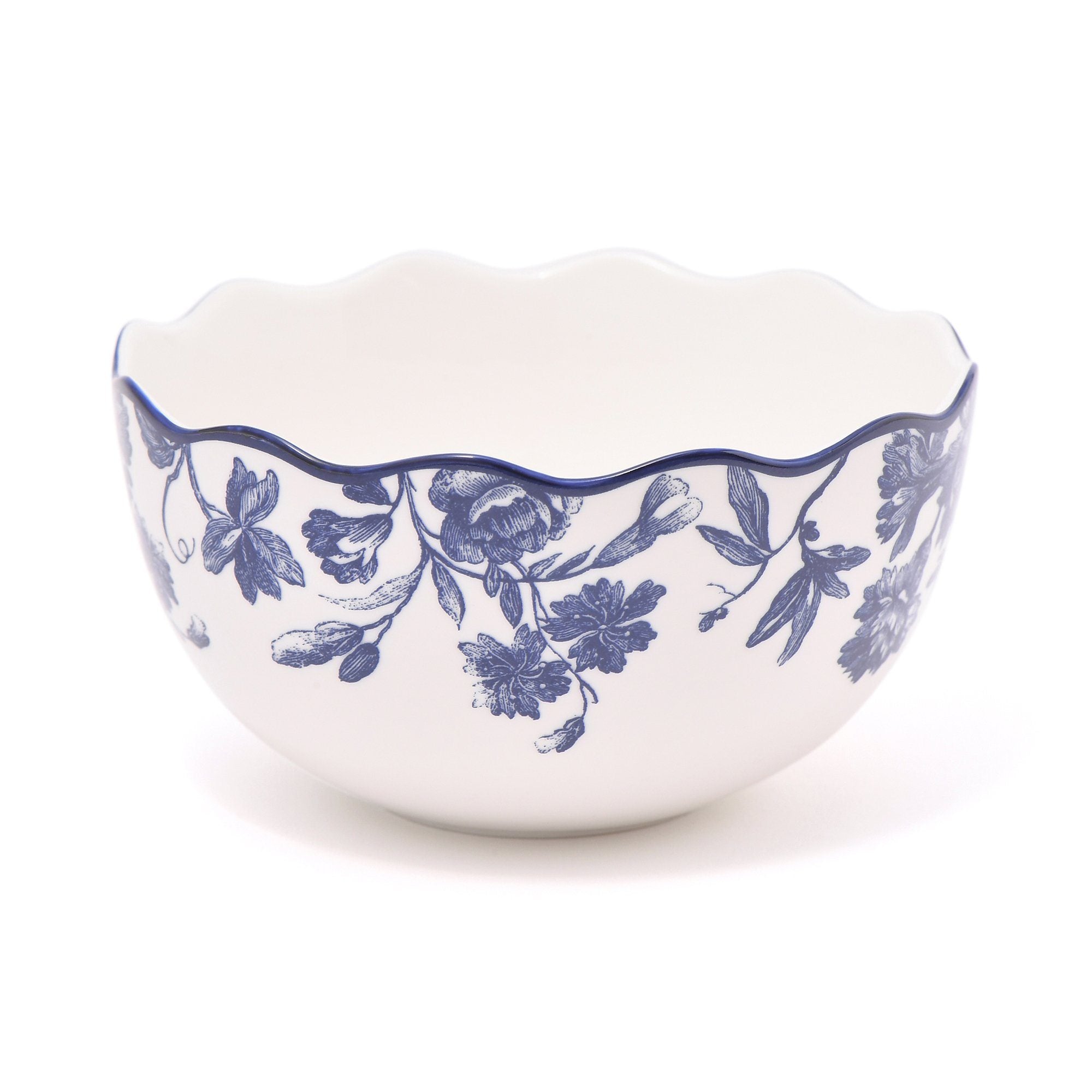 Classic Blue Flower Bowl - Elegant Ceramic Decorative Bowl for Home Decor, Centerpiece, Table Display, and Gift Giving