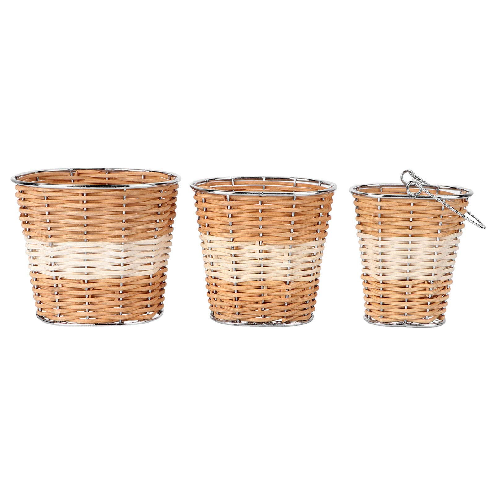 3-Piece Woven Storage Basket Set - Rattan Cup Holders, Desk Organizer & Mini Hamper for Home Decor, Wedding Table Centerpiece, Green Plant Holder - Perfect for Living Room, Office & Boho Wedding Decorations