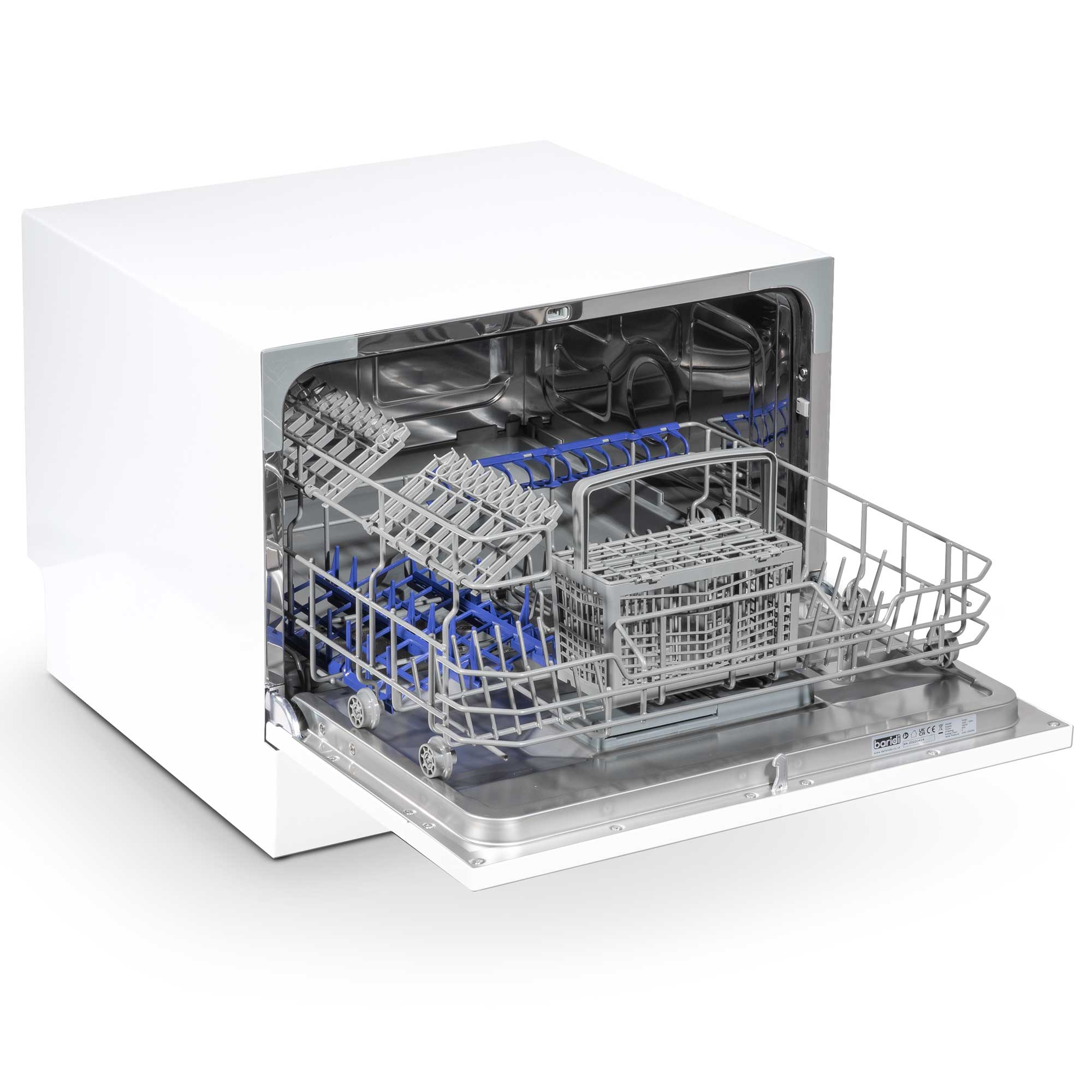 Baridi Compact Tabletop Dishwasher - 6 Place Settings, 6 Wash Programs, Ultra Quiet (42dB), 6.5L Capacity in Sleek White (Model DH83) | Perfect for Small Apartments, RVs, Dorms & Office Break Rooms
