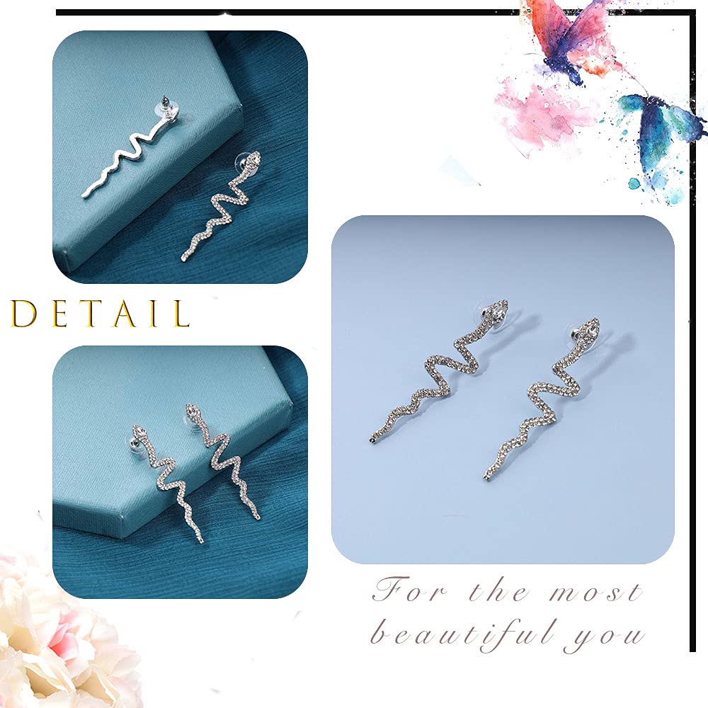 Sttiafay Gold Snake Earrings for Women - Elegant Crystal Drop Dangle Earrings, Personalized Exaggerated Long Stud Jewelry for Party, Prom, Date Night & Special Occasions