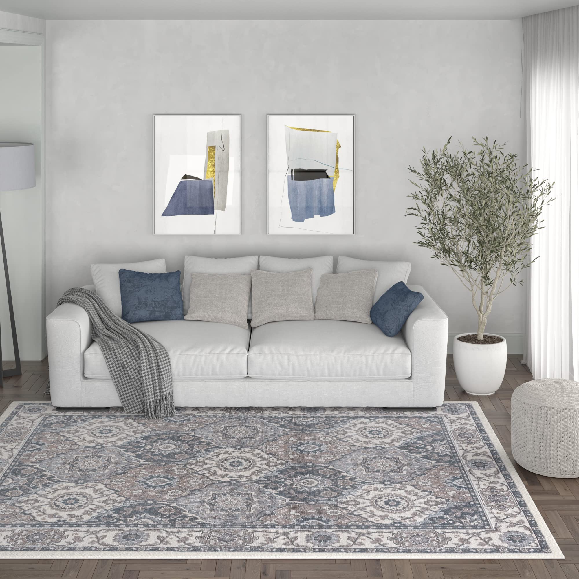 Modern Cream 9x12 Area Rug - Soft Contemporary Large Carpet for Living Room, Bedroom, Dining Room & Entryway - Non-Slip Indoor Floor Mat - Perfect for Home Decor, Apartment & Office Use