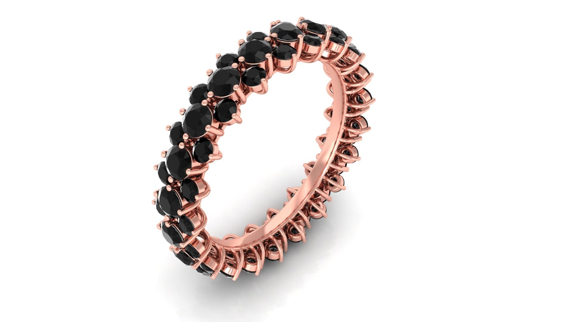 2 CT Black Onyx Band Ring for Women - 14K Solid Gold Cluster Flower & Eternity Rings - Perfect for Weddings, Anniversaries & Everyday Elegance