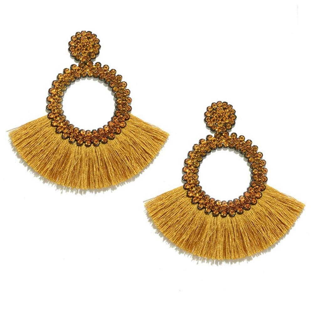 Bohemian Handmade Colorful Tassel Earrings for Women - Hoop & Fan Shape Beaded Statement Dangle Drop Earrings with Hook - Perfect for Parties, Christmas Gifts, and Everyday Boho Fashion Accessories