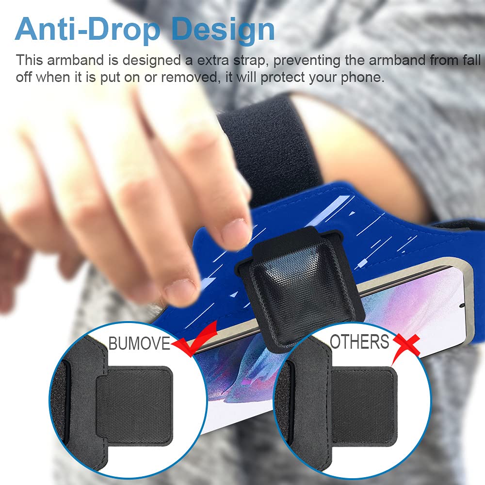 Running Armband for Samsung Galaxy S25/S24/S23/S22 - Phone Holder with Zipper Slot & Headset Bag - Secure Workout Armband for Jogging, Gym & Outdoor Sports (Blue)