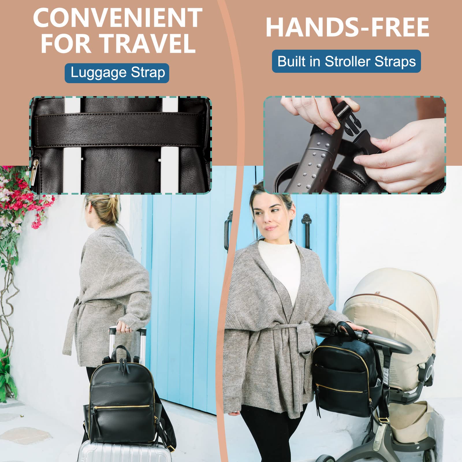 MOMINSIDE Small Diaper Bag Backpack - Mini Baby Diaper Bag with 2 Insulated Pockets & Stroller Straps | Perfect for Travel, Outings & Everyday Use | Compact Diaper Organizer for Moms on the Go