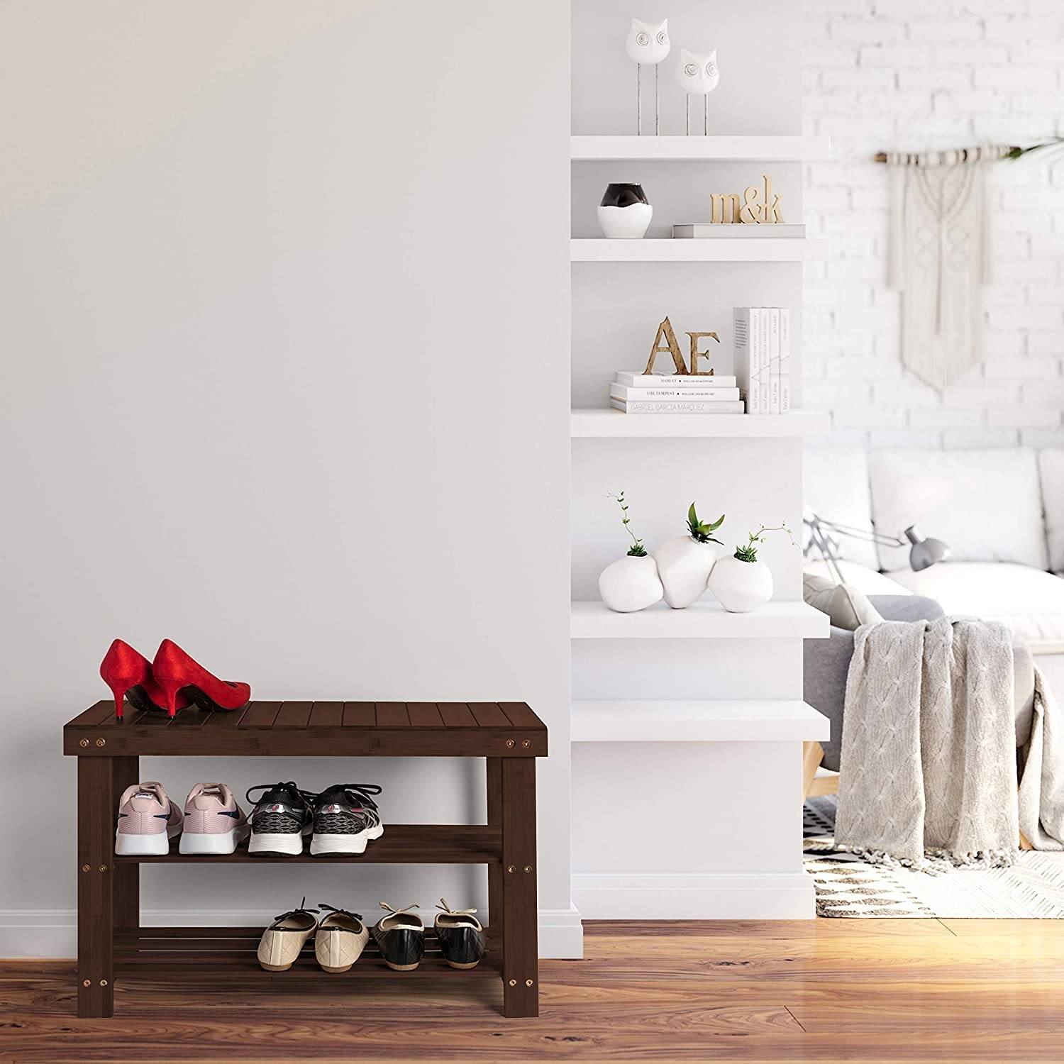 Premium 3-Tier Bamboo Shoe Rack Bench with Storage - Space-Saving Shoe Organizer & Entryway Bench for Hallway, Living Room, Bathroom or Bedroom - Natural Brown Home Decor for Small Spaces