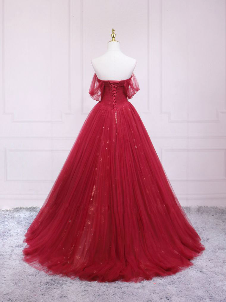 Elegant Burgundy Tulle Long Prom Dress & Evening Gown for Women - Perfect for Homecoming, Formal Dances, and Special Occasions