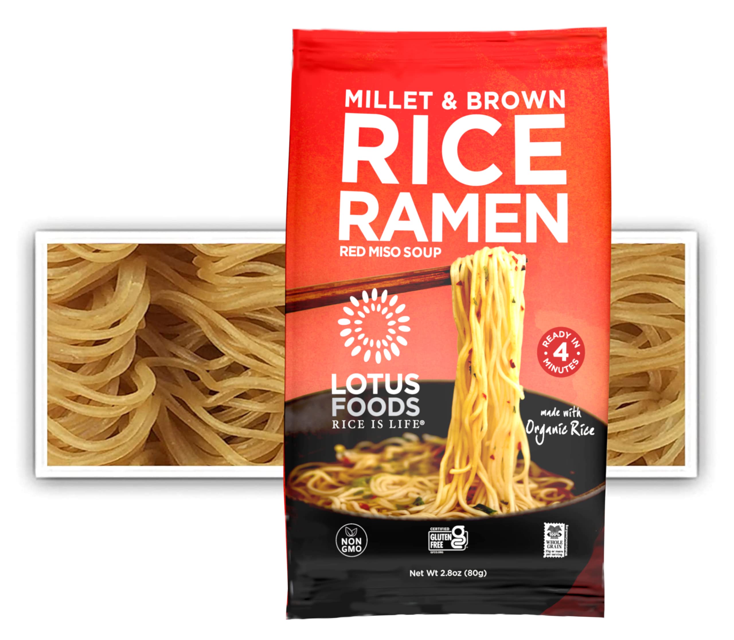 Organic Miso Ramen Soup Mix by Lotus Foods - Millet & Brown Rice Noodles, 2.8 oz | Vegan, Gluten-Free Instant Noodles for Quick Meals & Healthy Lunch