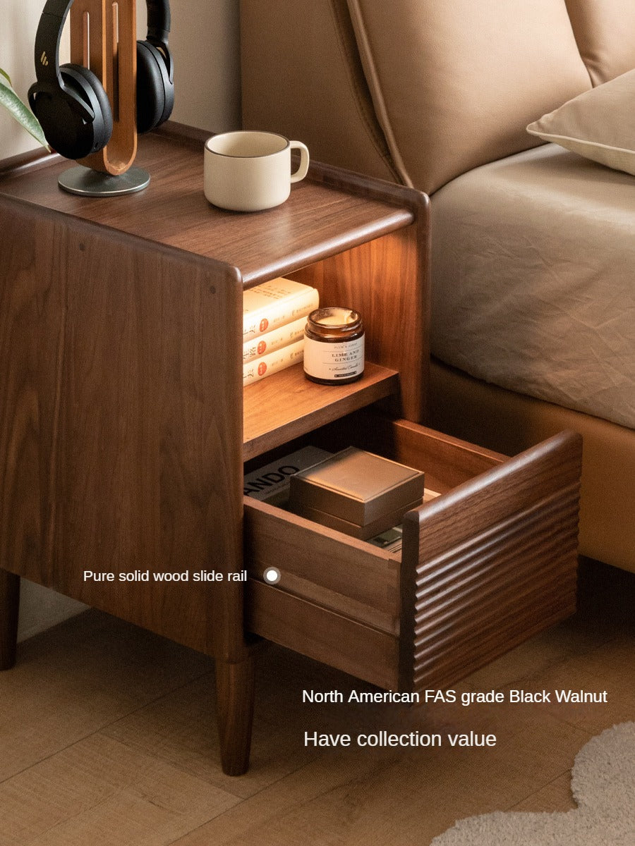 Solid Black Walnut Wood Nightstand with Narrow Design - Perfect for Small Bedrooms, Apartments & Modern Home Decor