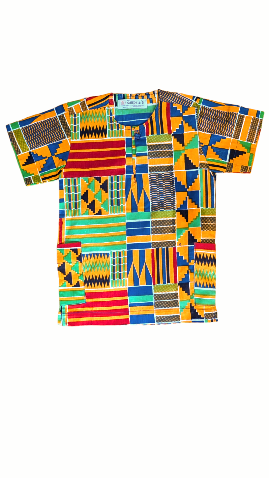 Kids African Dashiki Shirt - Kwaku Kente Short Sleeve Top for Boys & Girls | DPC4075M | Perfect for Cultural Events, Family Gatherings & Birthday Parties