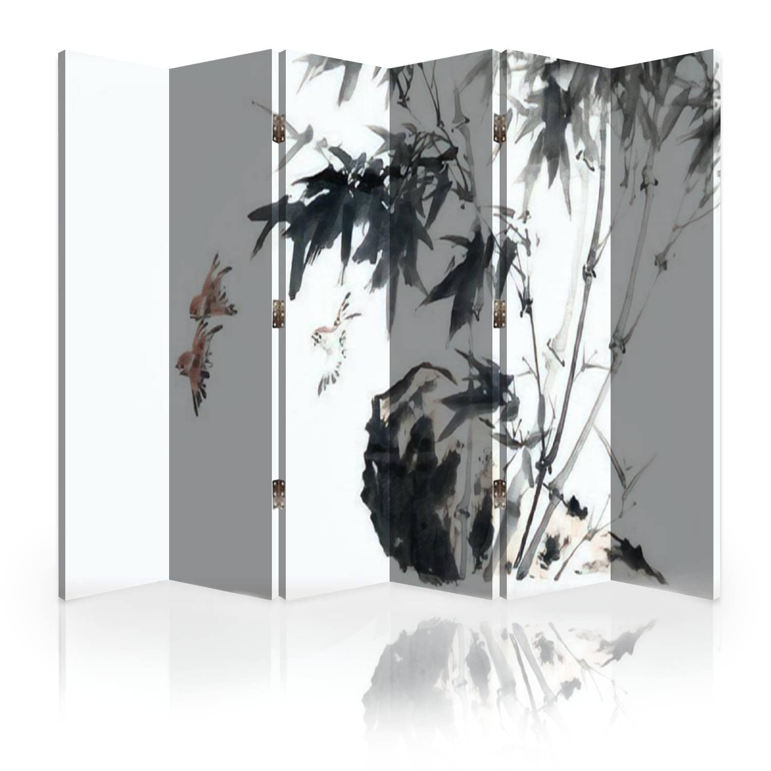 6-Panel Bamboo Canvas Room Divider - Chinese Ink Wash Folding Privacy Screen for Home, Office & Events | Space Separator for Bedrooms, Living Rooms & Studios