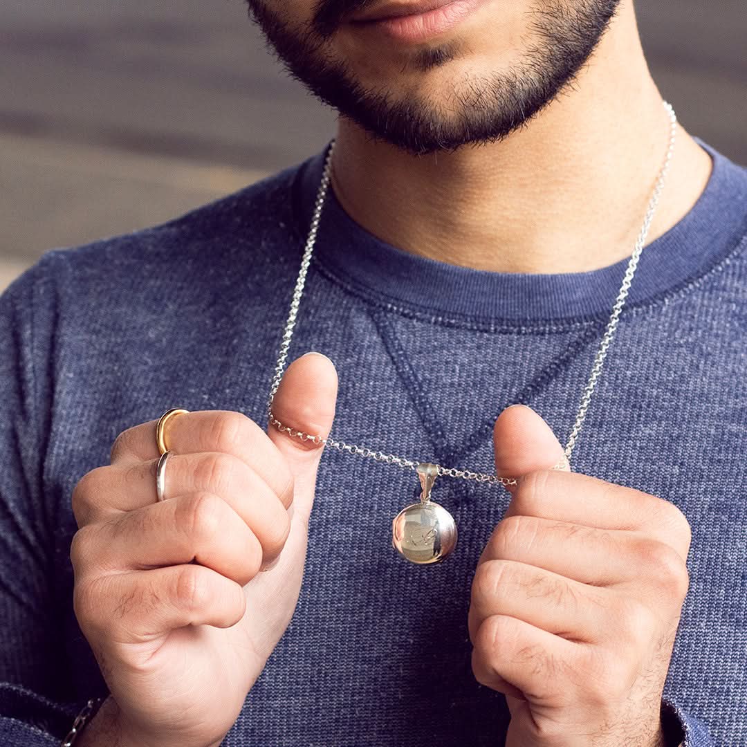 Sterling Silver Round Locket Necklace for Men - Perfect Gift for Anniversary, Valentine's Day & Special Occasions