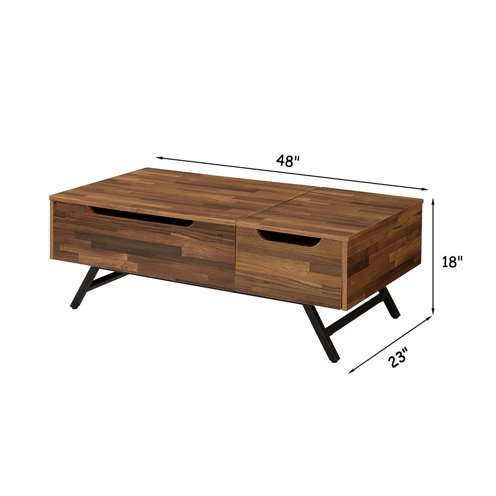 Modern Lift-Top Coffee Table with Storage Drawer - Solid Wood Lift Tabletop for Living Room, Home Office & Reception Areas - Walnut Finish with Black Metal Legs - Perfect for Small Spaces, Entertaining & Hidden Organization