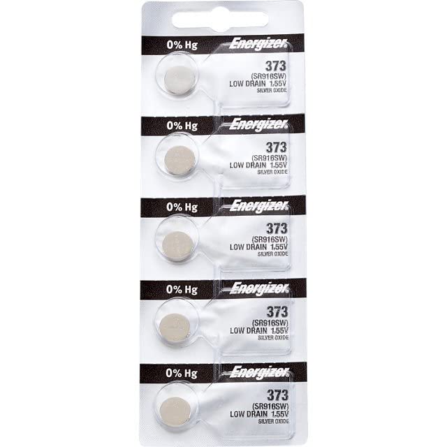 Energizer 373 (SR916SW) Silver Oxide Watch Battery 1.55V - 5 Pack - Long Lasting Power for Watches, Calculators & Medical Devices