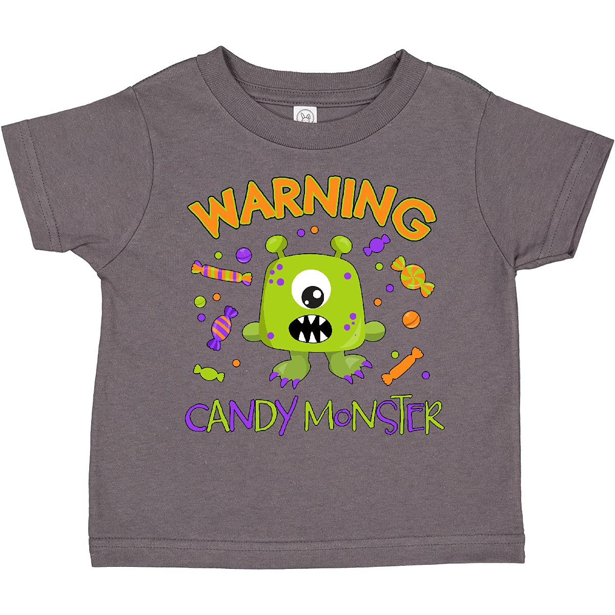 Inktastic Warning Candy Monster Cute Green Toddler T-Shirt - Fun Halloween Costume & Playdate Outfit for Boys and Girls