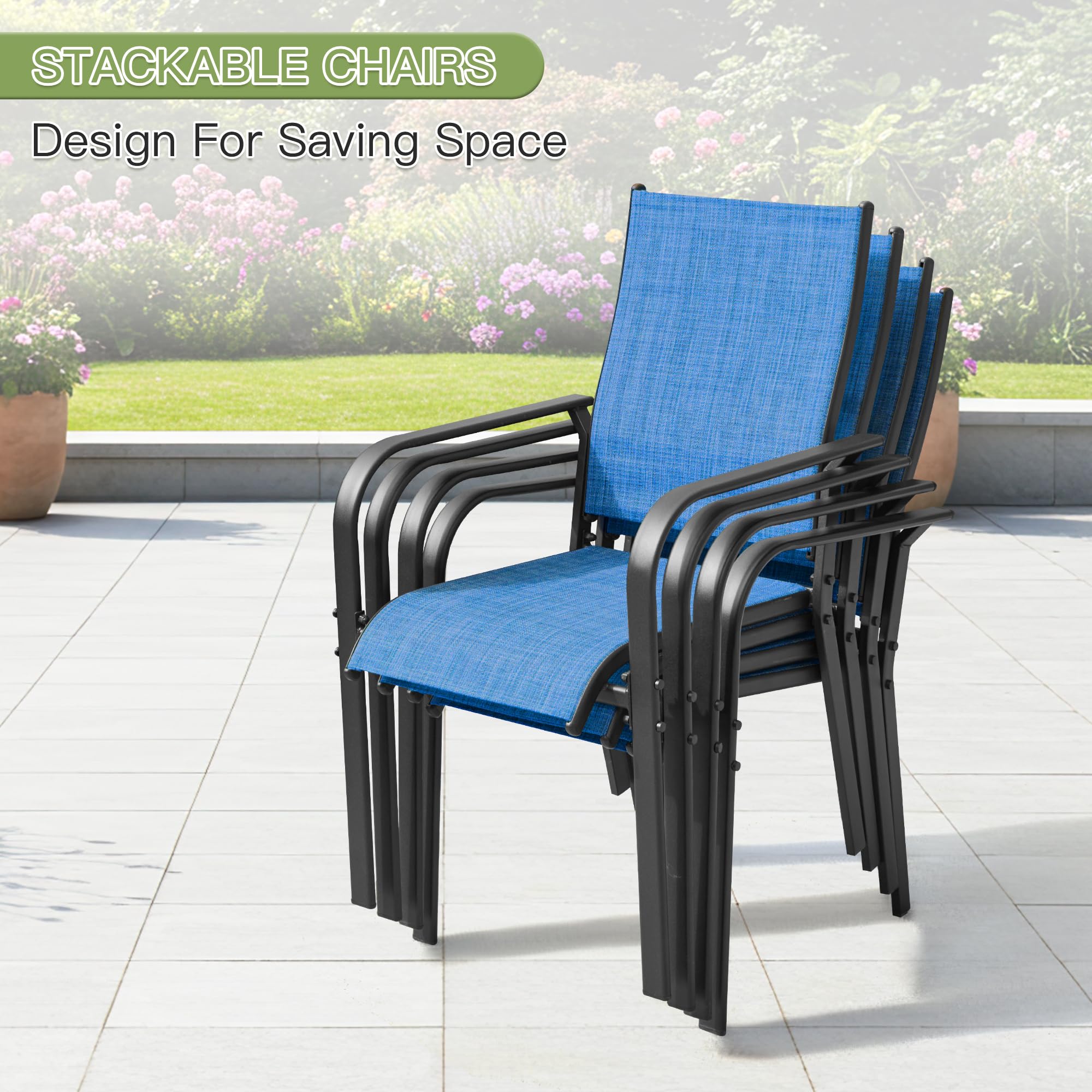 5-Piece Outdoor Patio Dining Set - Square Metal Table with 4 Textilene Chairs & Umbrella Hole - Perfect for Garden, Deck, Backyard, Balcony, Porch - Durable All-Weather Furniture for Entertaining & Relaxation