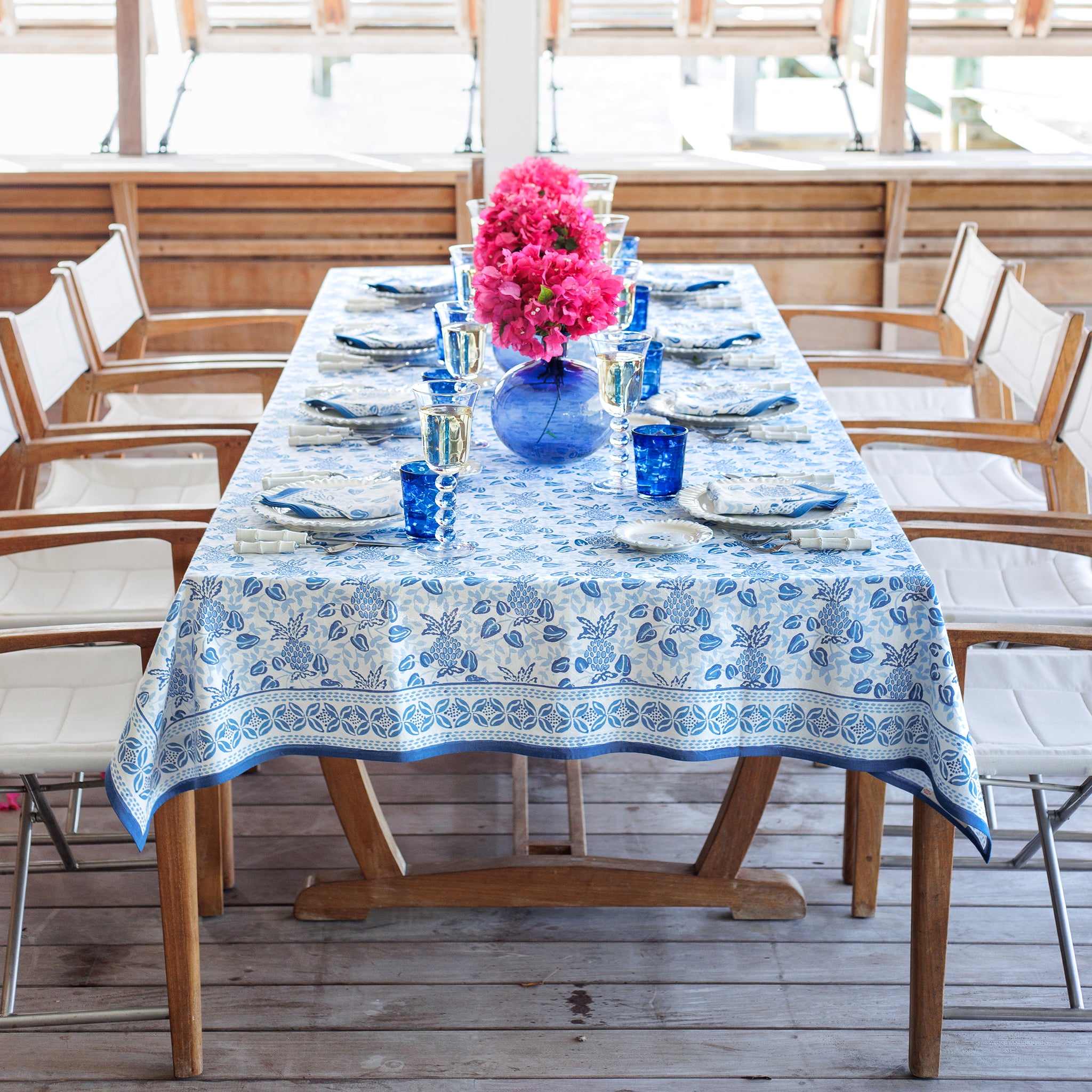 Premium Pineapple Party Blue & White Tablecloth - Waterproof & Wrinkle-Resistant - Perfect for Outdoor Picnics, BBQs, and Summer Parties