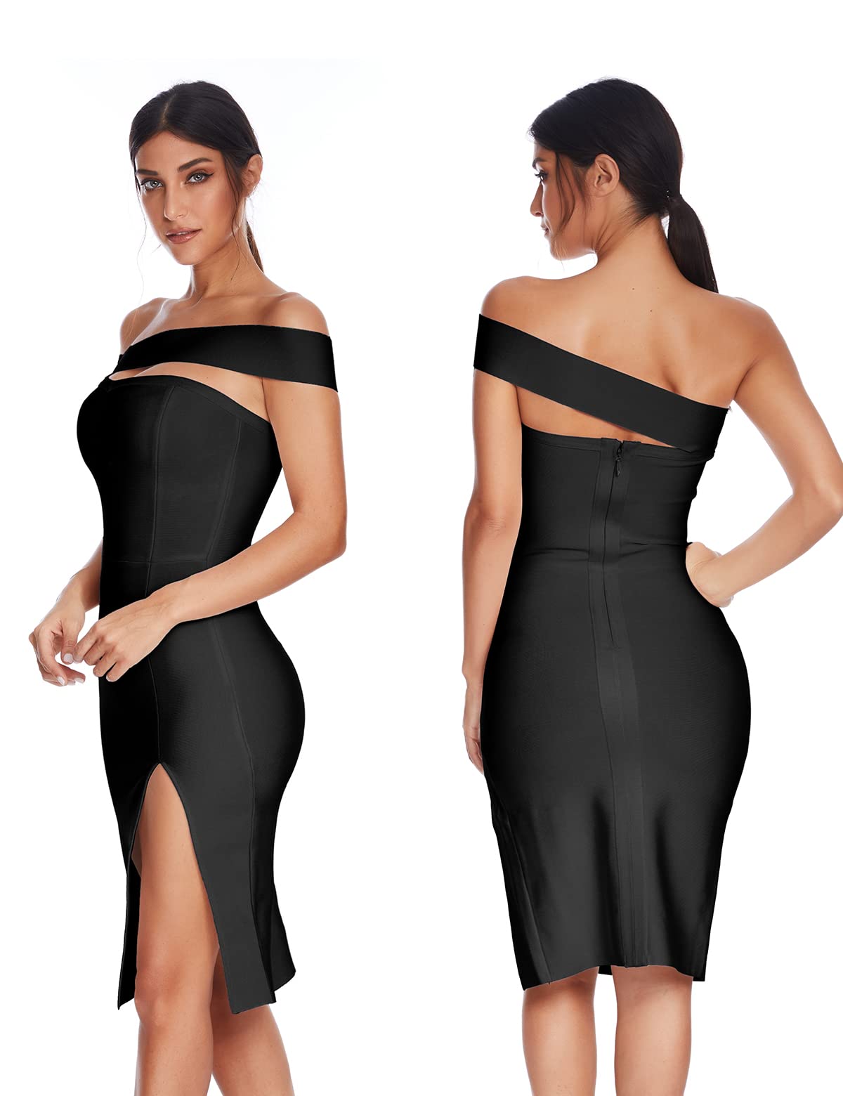 Meilun Women's One Shoulder Bandage Dress - Sexy Formal Midi Dress for Wedding Guest, Party, Cocktail & Evening Events