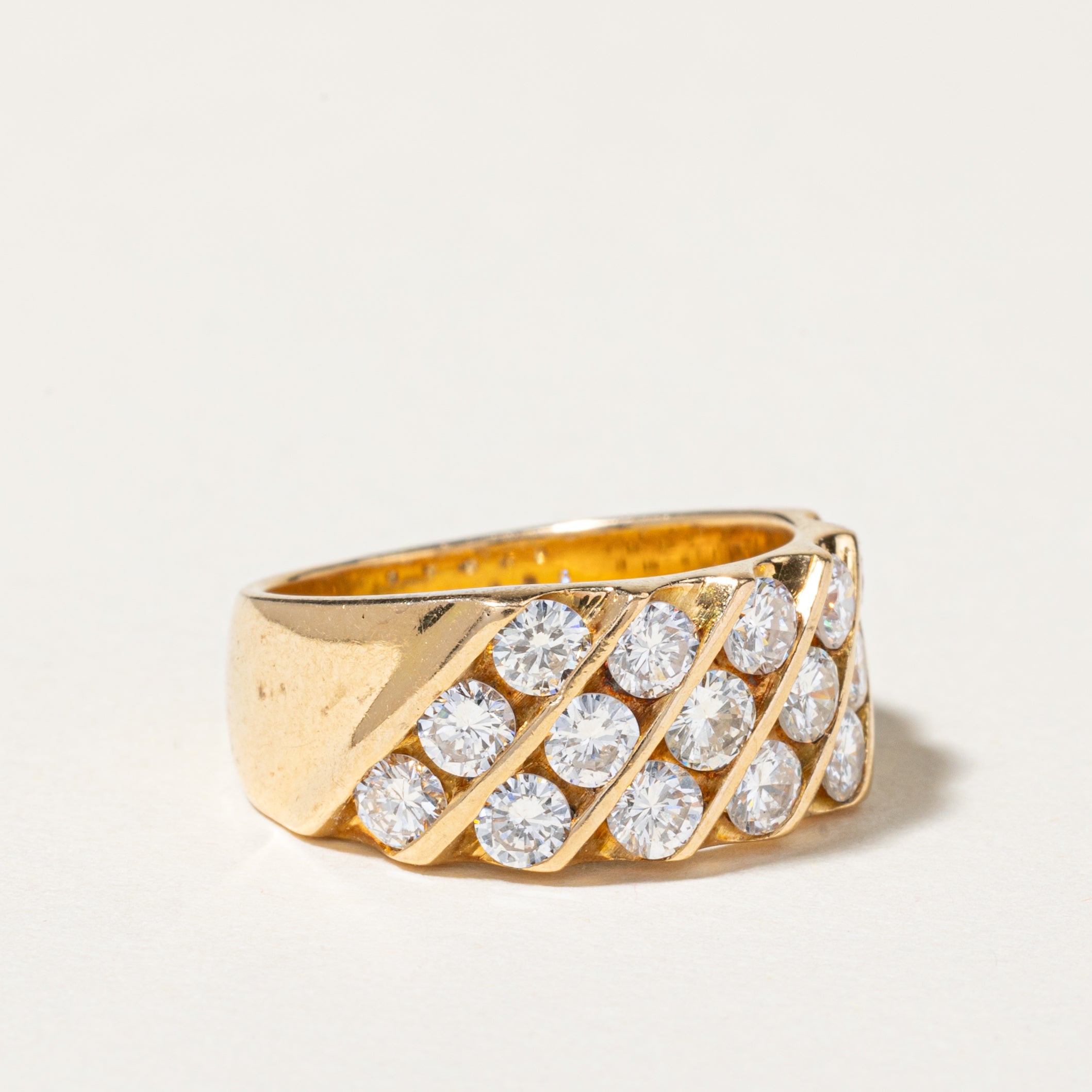 18K Yellow Gold Diagonal Row Diamond Ring - 1.43 Carat Total Weight (CTW) | Size 5.5 | Elegant Wedding Band, Anniversary Gift, or Everyday Luxury Jewelry for Women