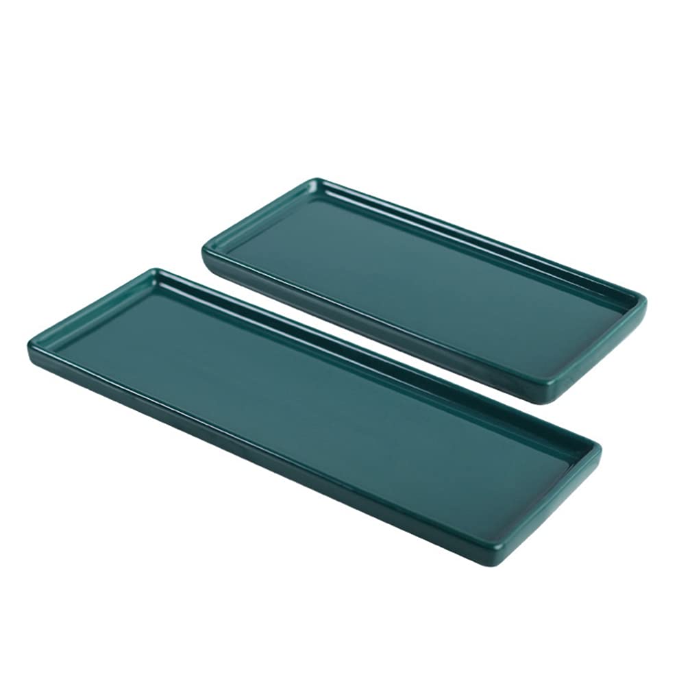 Cabilock 2-Piece Ceramic Vanity Tray Set - Elegant Bathroom Sink Organizer for Jewelry, Makeup, Perfume & Cosmetics - Decorative Storage Tray for Countertop, Bathtub & Vanity - Perfect for Home Spa & Gift Giving (Green)