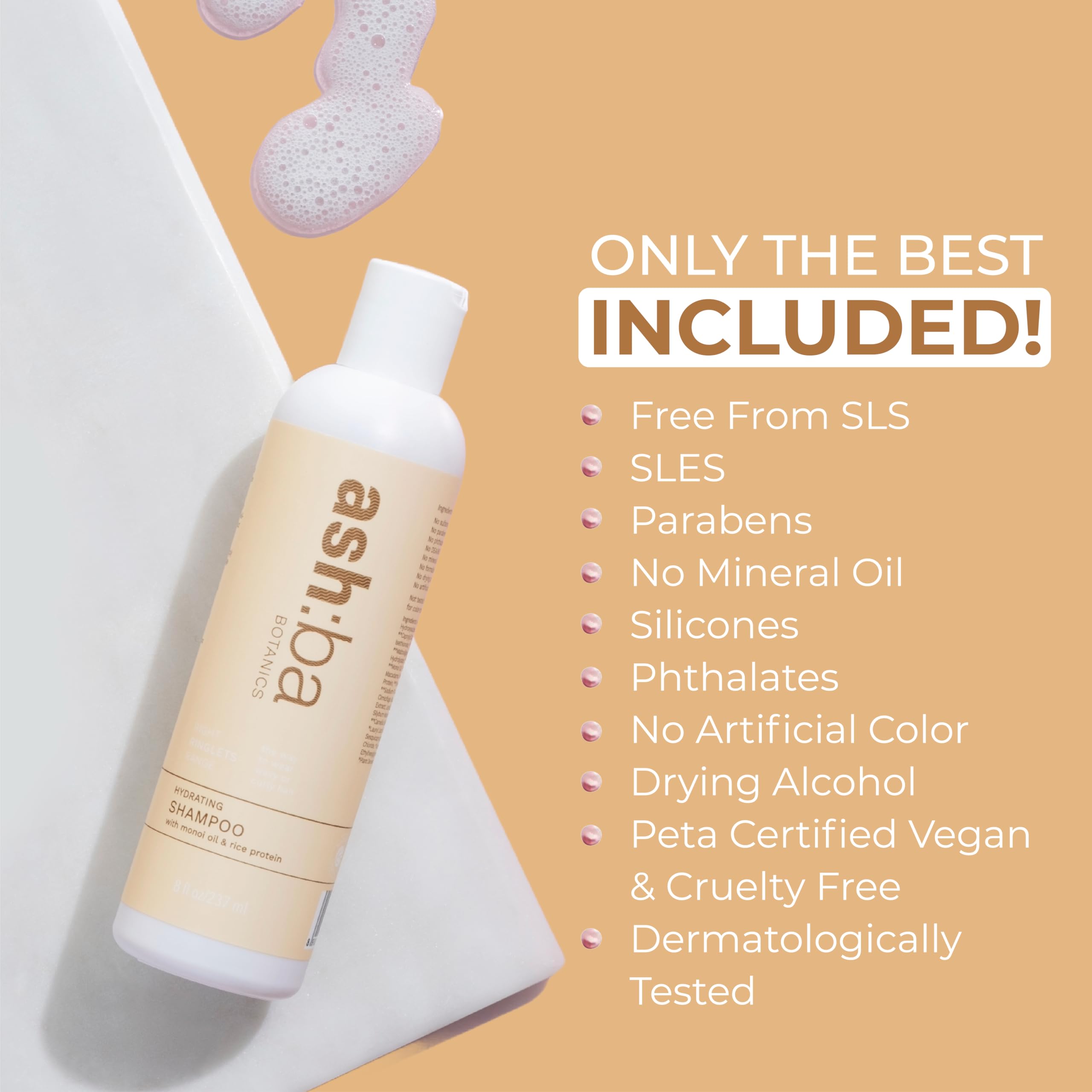 Ashba Botanics Hydrating Shampoo for Dry, Frizzy, Curly & Wavy Hair - Sulfate & Paraben Free with Green Tea, Shea Butter, Rice & Quinoa Protein | Gentle Cleansing & Scalp Soothing Formula | Perfect for Daily Hair Care & Hydration - 50ml