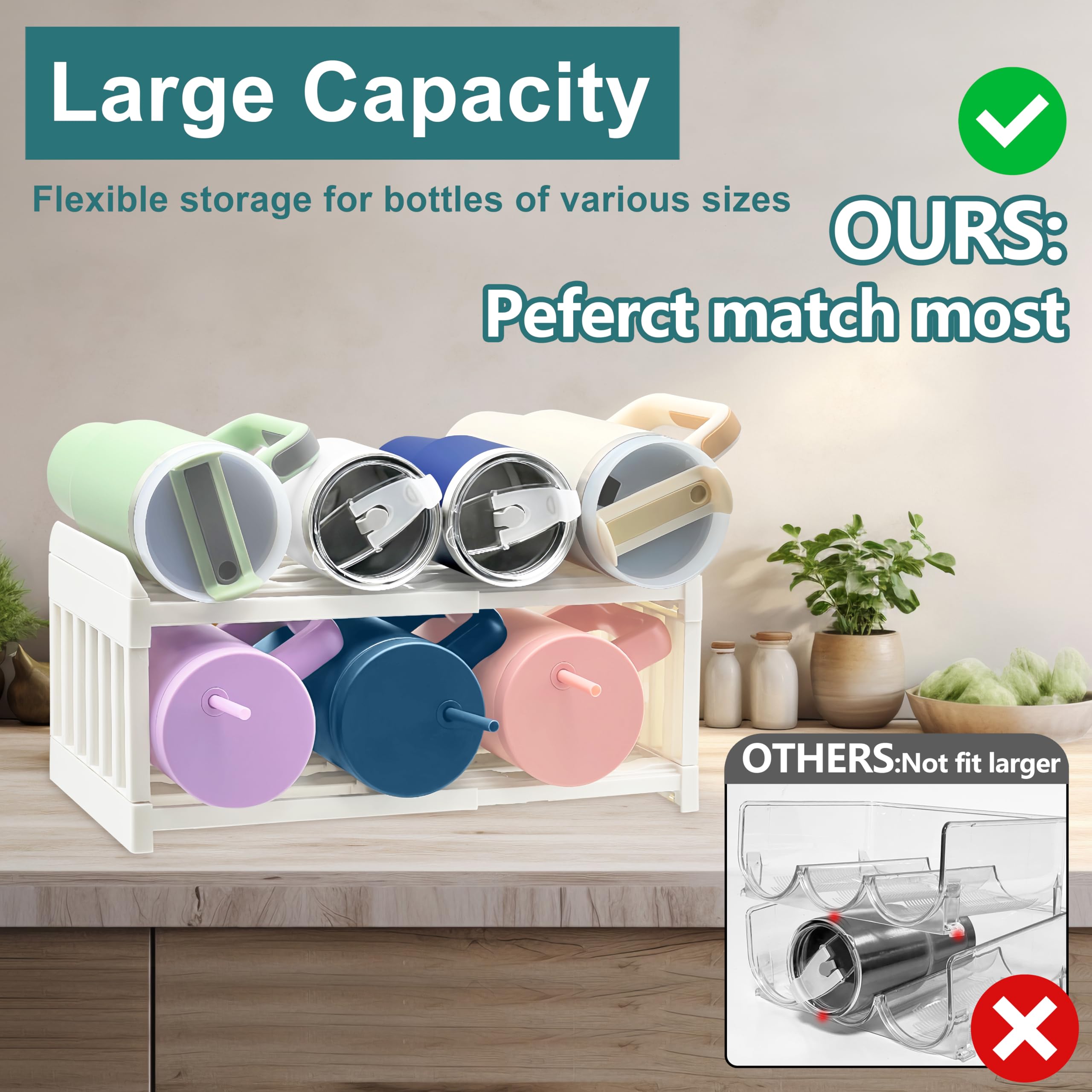 Adjustable Water Bottle Holder Organizer - 4 Pack for Cabinet & Kitchen Pantry Storage | Perfect for Tumbler, Mug & Starbucks Cup Organization | Ideal for Home, Office & Dorm Room Organization