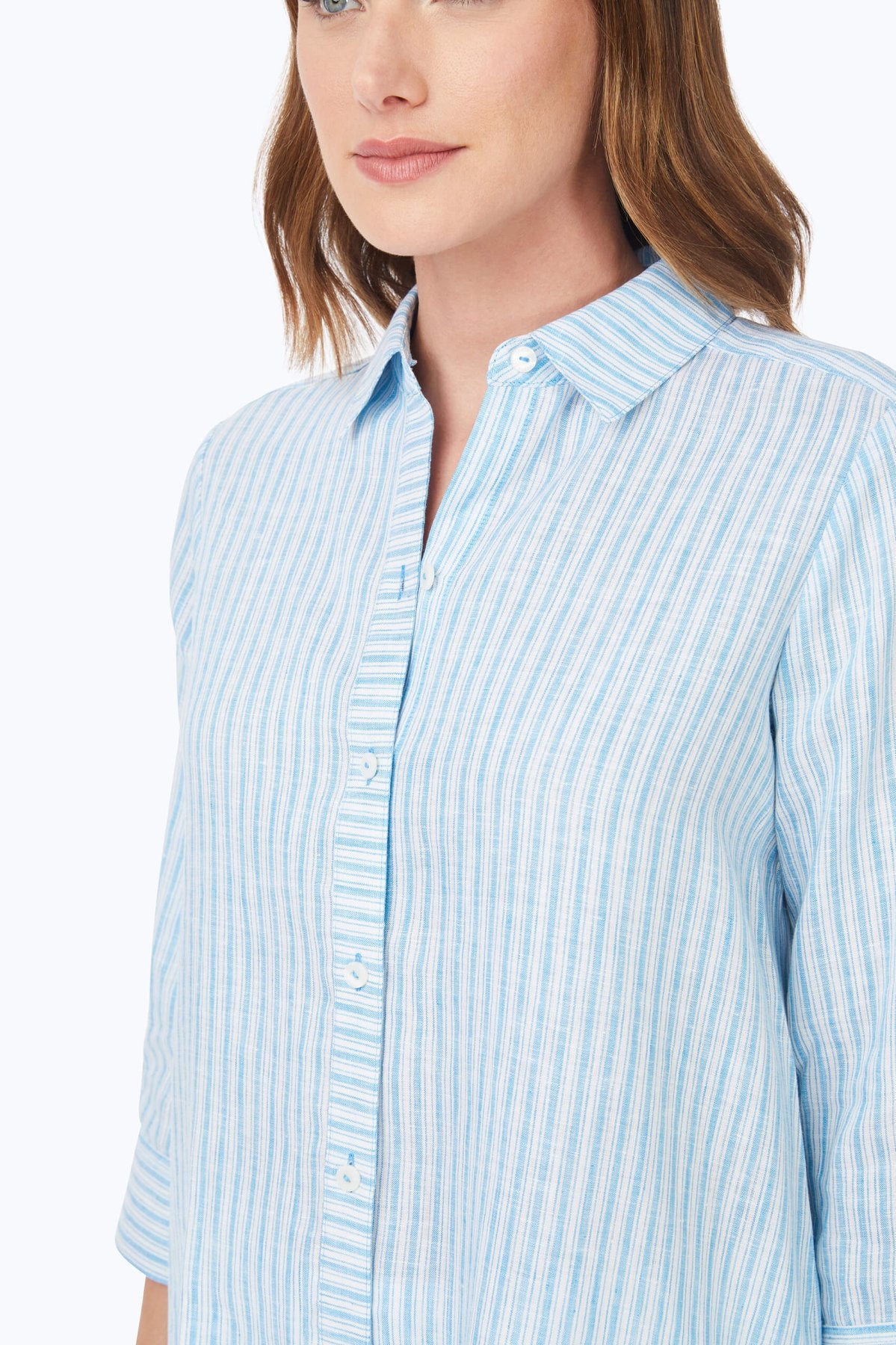 Harley Summer Stripe Linen 3/4 Sleeve Casual Shirt for Women - Breathable & Stylish Top for Beach, Vacation and Summer Outings