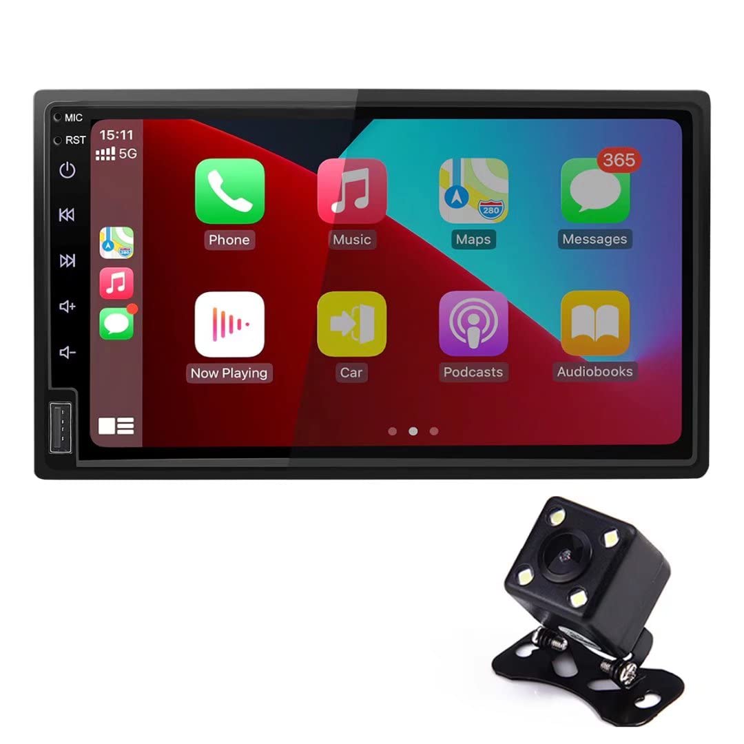 ROADYAKO 7-Inch Double DIN Car Stereo with Wireless CarPlay, Android Auto & Bluetooth - Universal 2DIN Head Unit with GPS Navigation, Rear View Camera, AM/FM Radio - Perfect for Road Trips & Daily Commuting