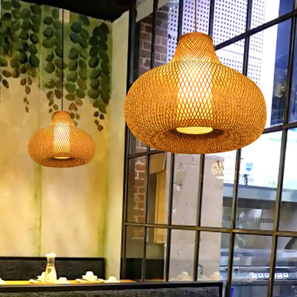 Handwoven Bamboo Pendant Light - Rustic Wicker Hanging Lamp with Adjustable Lampshade for Home, Hotel, Cafe & Restaurant Decor | Eco-Friendly Chandelier for Indoor & Outdoor Lighting
