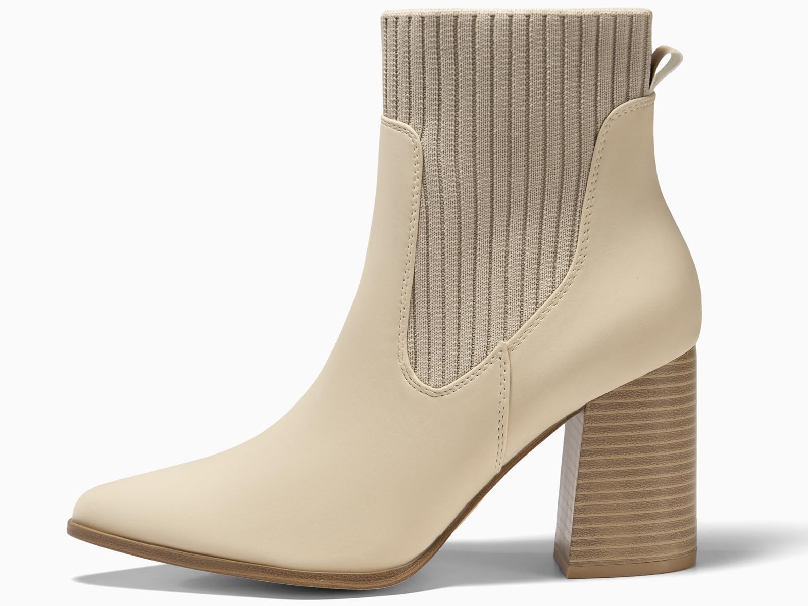 Coutgo Women's Chunky Heel Ankle Boots - Pointed Toe Knit Chelsea Booties for Winter, Dress & Casual Outfits | Perfect for Office, Party & Everyday Wear