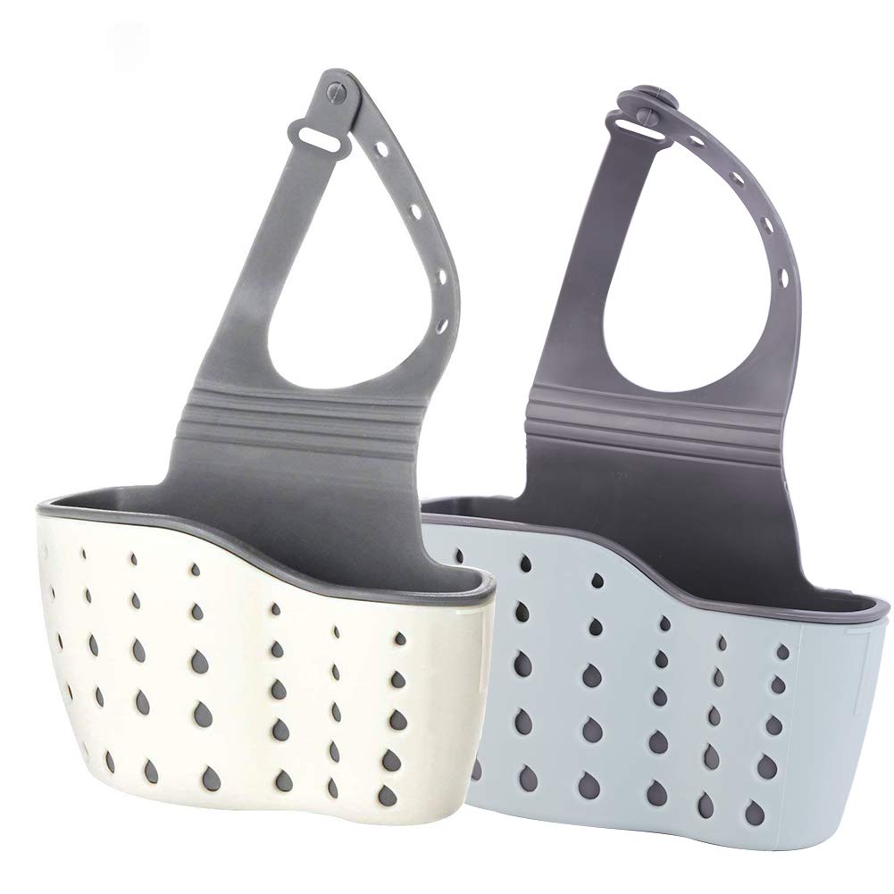 2-Pack Adjustable Silicone Kitchen Sink Caddy with Drain Holes - Sponge & Soap Holder for Faucet - Perfect for Organizing Dishes, Cleaning Tools in Small Spaces