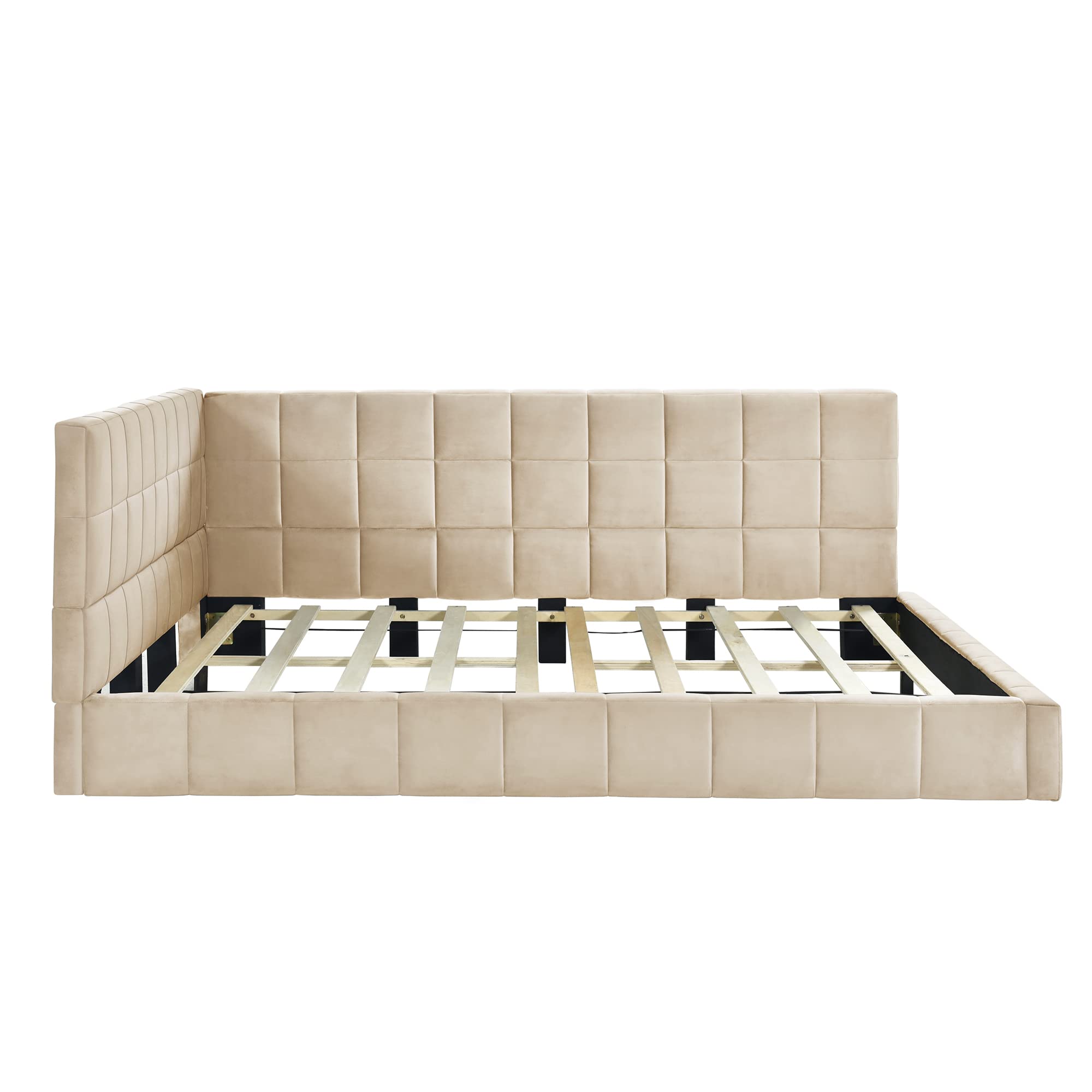 Merax Full Size Upholstered Velvet Daybed Sofa Bed Frame - No Box Spring Needed, Beige | Perfect for Guest Room, Small Space & Modern Living Room