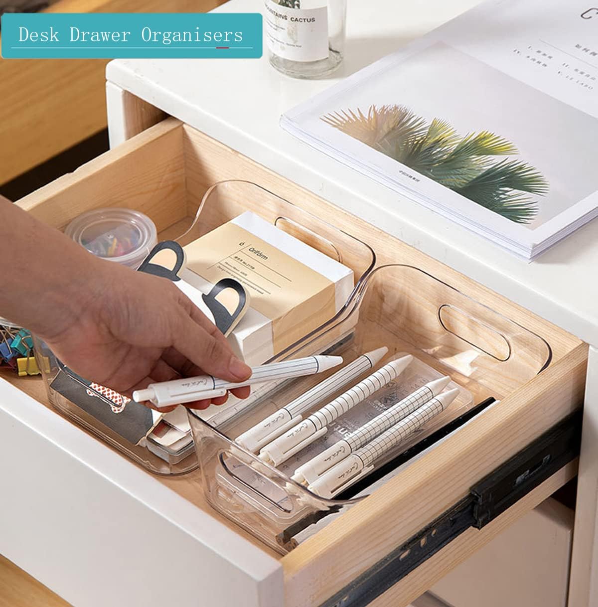 Grace Store 4PCS Clear Plastic Storage Organizers - Versatile Bathroom, Kitchen, Desk & Makeup Organizer Trays for Pantry Cabinet, Countertop & Vanity Organization