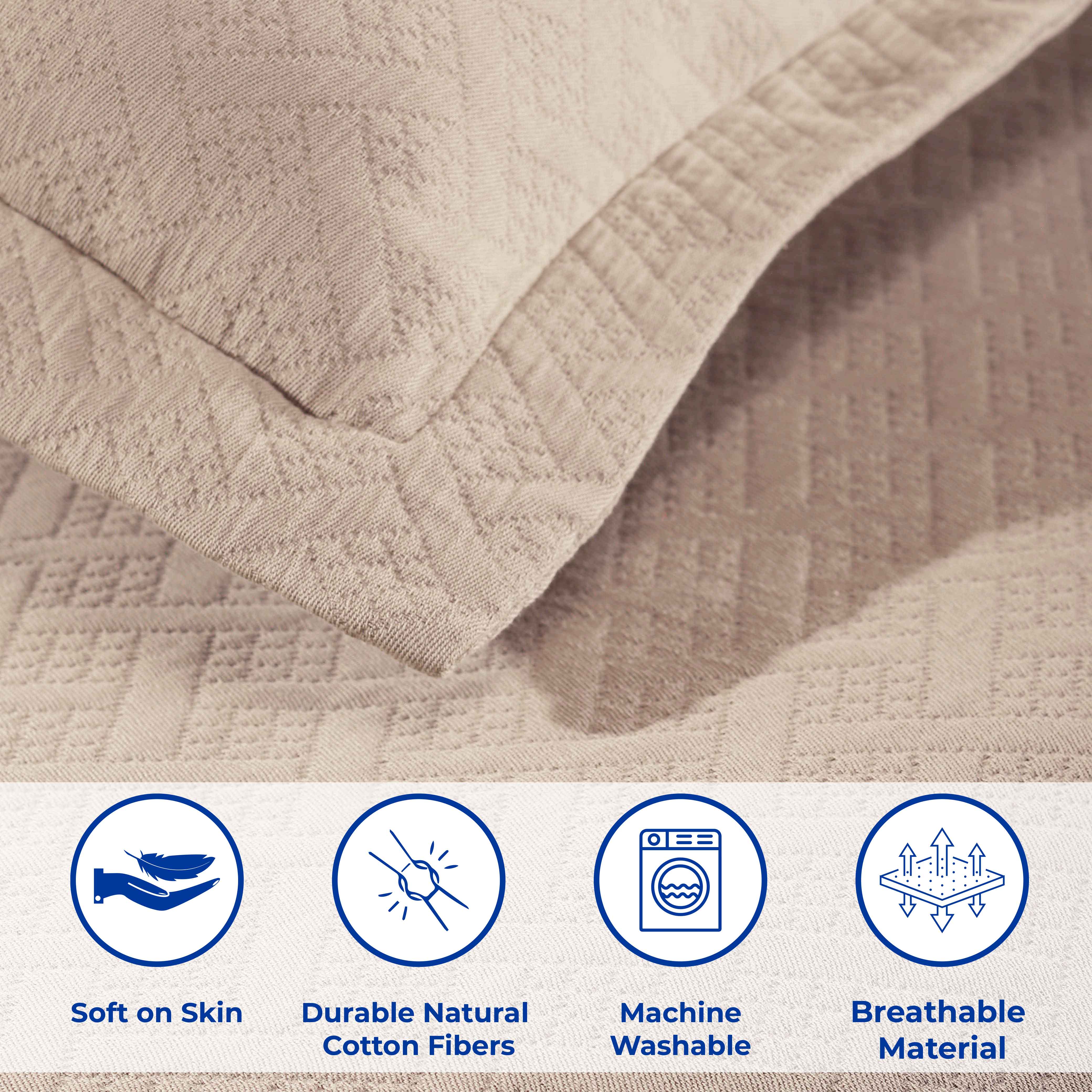 Basket Weave Matelasse Cotton Bedspread Set - Queen Size Luxury Bedding with Matching Shams - Perfect for Master Bedroom & Guest Room Decor