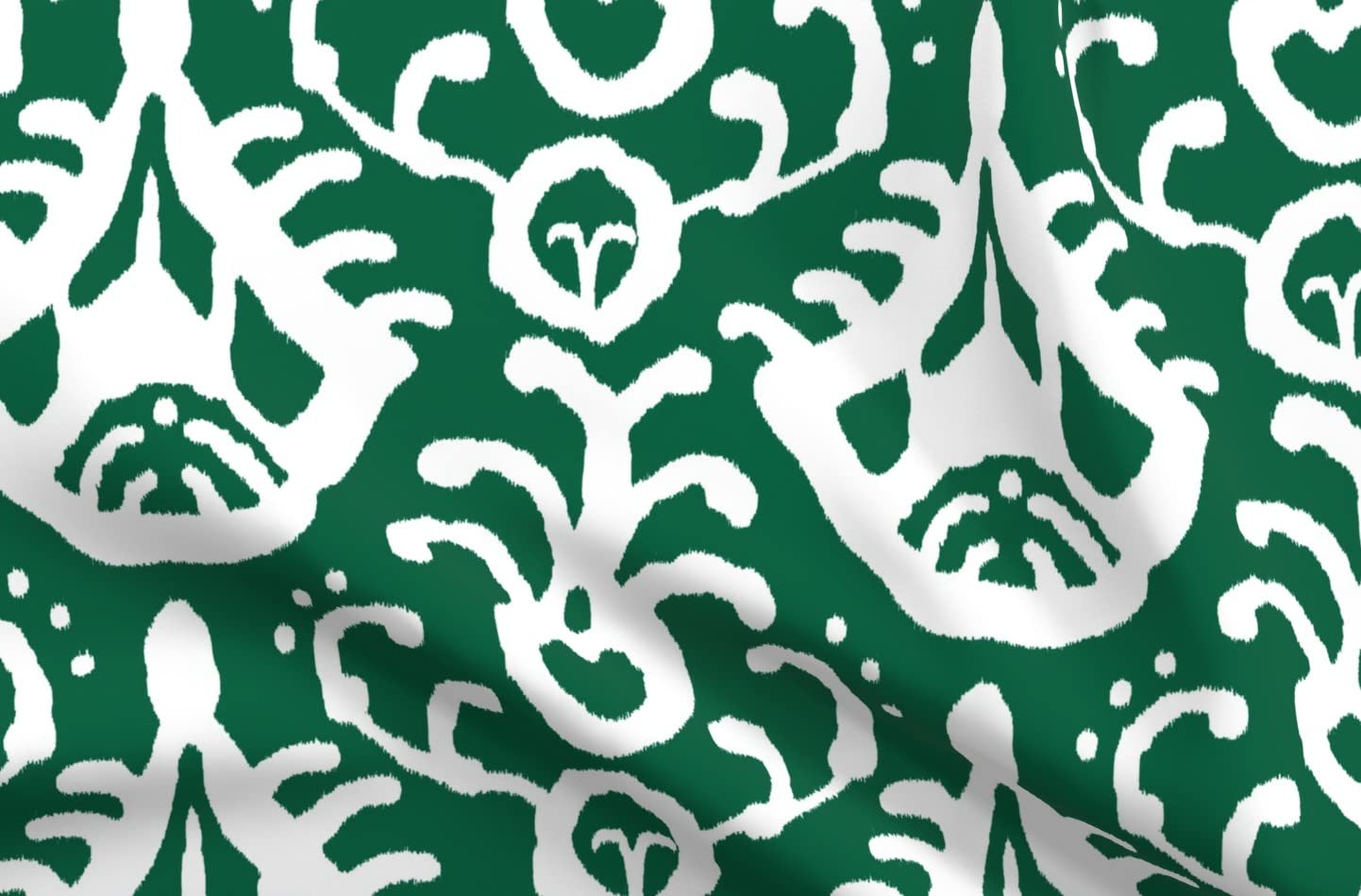 Ikat Emerald Boho Green Printed Petal Signature Cotton Fabric by The Yard - Premium Spoonflower Fabric for Sewing, Quilting, Apparel, Crafts & Home Decor - Perfect for Bohemian Style Clothing, DIY Projects & Unique Home Accents