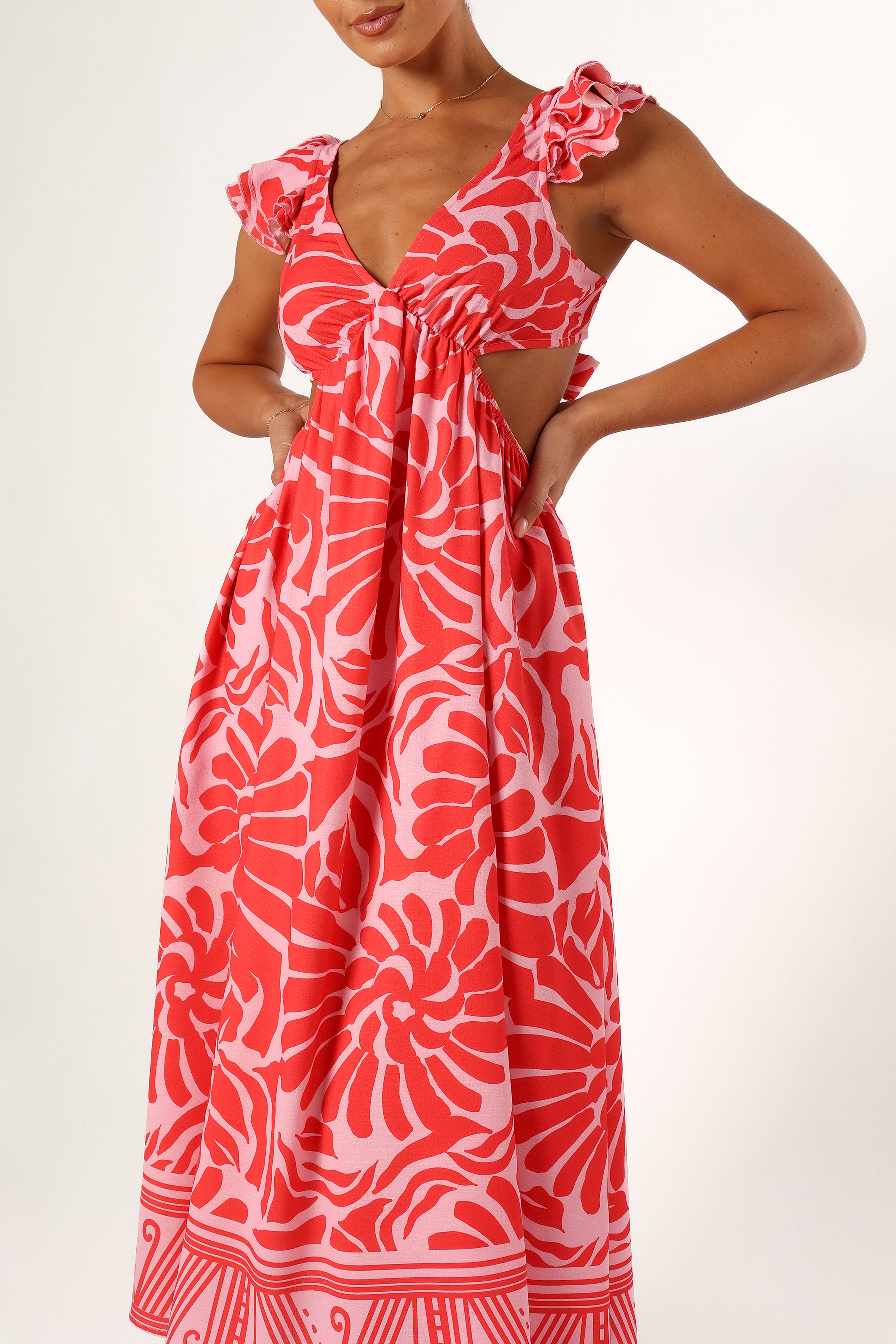 Denali Midi Dress - Floral Red Pink Print Summer Dress for Women | Casual & Party Wear | Perfect for Beach, Vacation & Date Nights