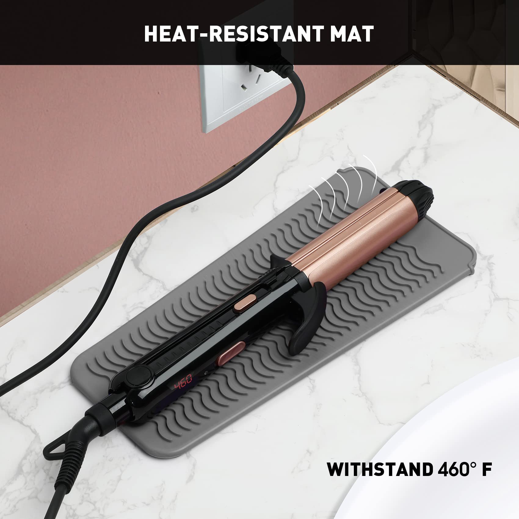 ZAXOP 2 Pack Heat Resistant Silicone Mat & Pouch for Flat Iron, Curling Iron, Hair Straightener - Thermal Protection for Hot Hair Tools (Mint Green & Grey) | Perfect for Travel, Salon & Home Styling