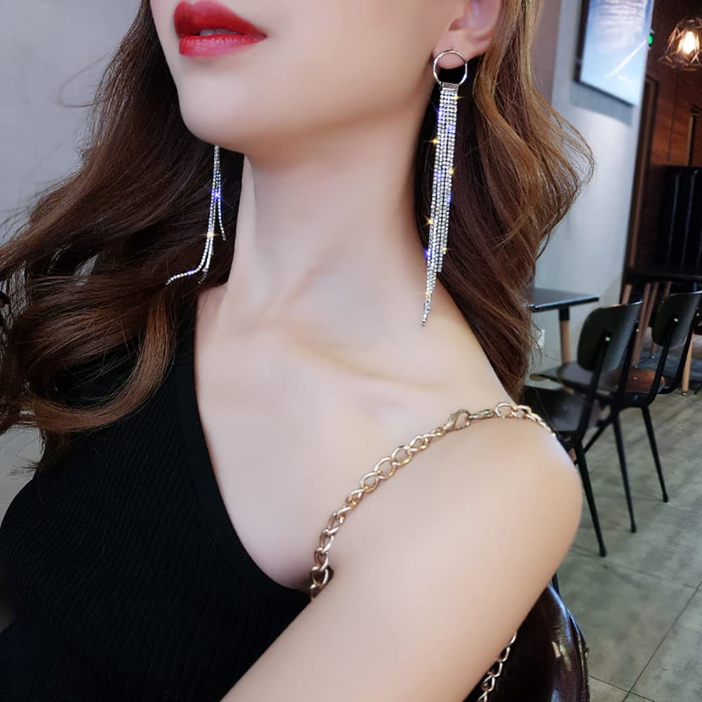 Bohemian Crystal Long Tassel Pendant Earrings for Women - Agate Dangle Earrings with Faux Fur Fluffy Pendant, Nickel Free Jewelry in Gold/Silver - Perfect for Parties, Weddings & Boho Fashion