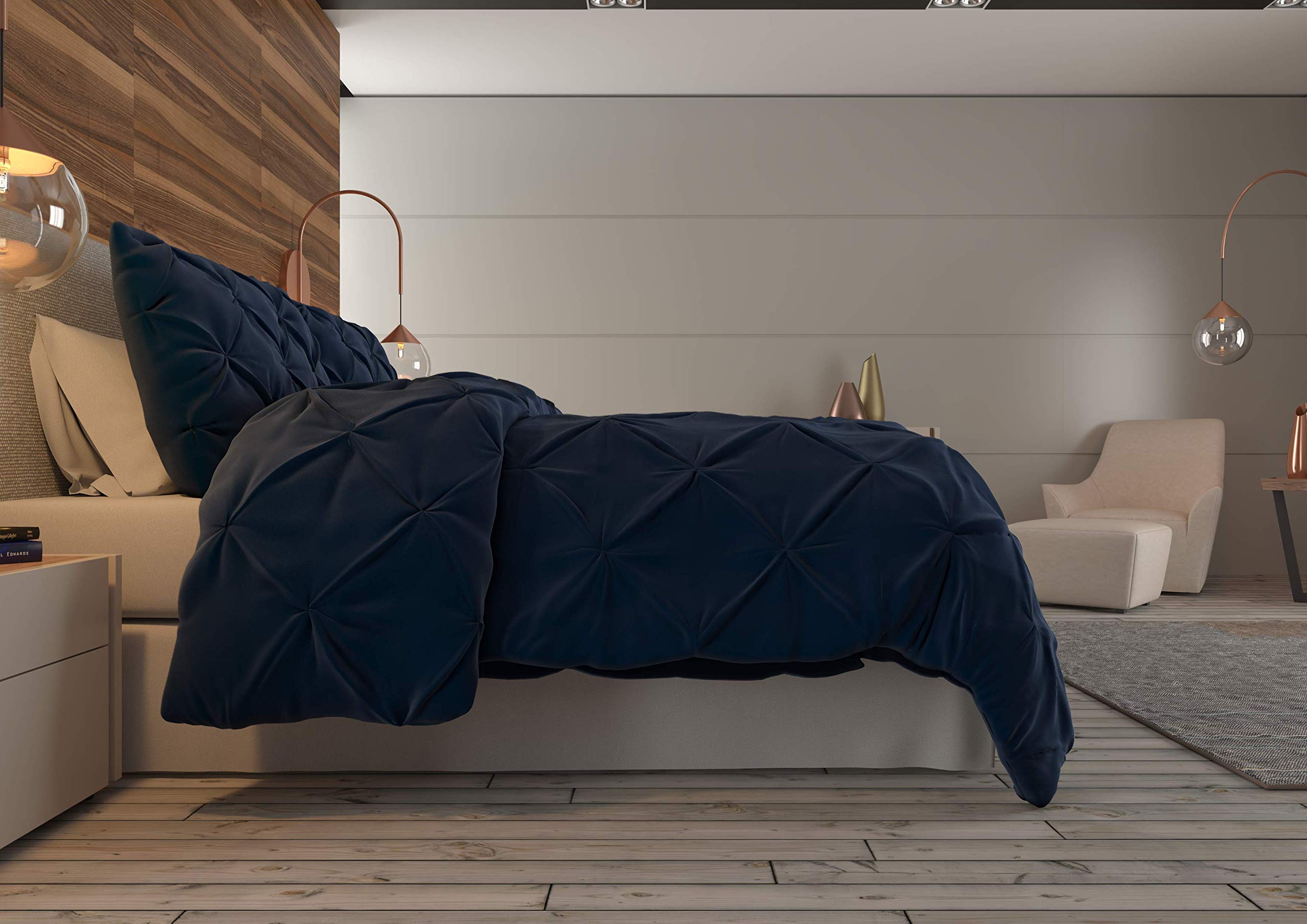 Nestl King Size Comforter Set - Pinch Pleat & Pintuck Design, 3-Piece Down Alternative Bedding with 2 Pillow Shams (Navy Blue) | Luxury Bedroom Decor for Master Suite or Guest Room