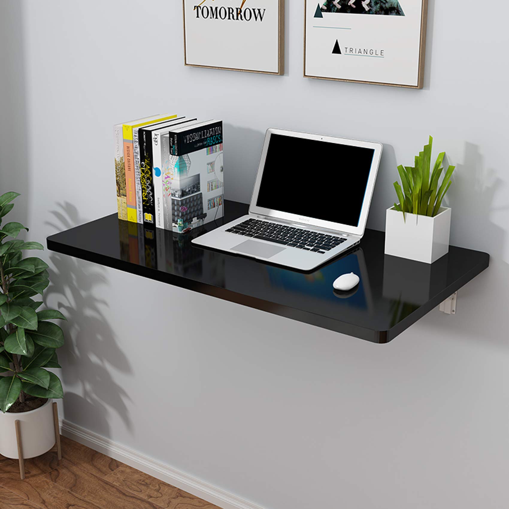 Wall Mounted Folding Table - White Space Saving Writing Desk & Kitchen Dining Table - 70kg/154lb Max Load - 12 Sizes (100x30cm/39x12in) - Perfect for Small Apartments, Dorms & Tiny Homes