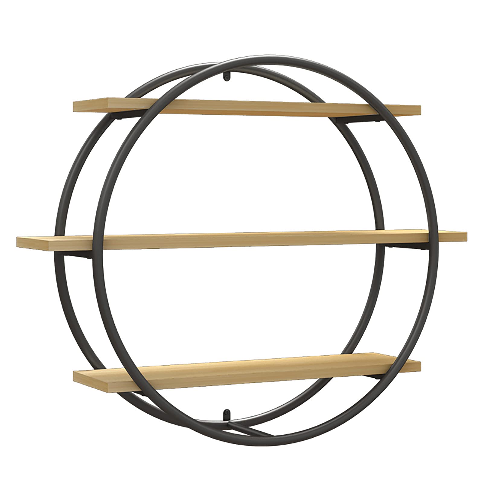 Round Metal Floating Wall Shelves Set of 3 - Display Shelves for Small Collectibles, Figurines, Coffee Mugs & Succulent Plants - Black/Natural Wood Finish - Perfect for Living Room, Bedroom & Office Decor