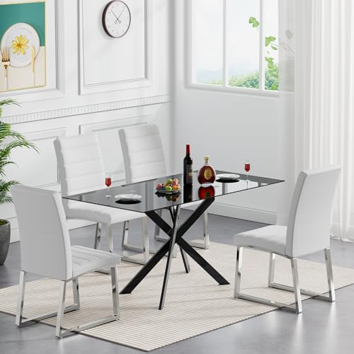 Black3-table With 4 White Chairs