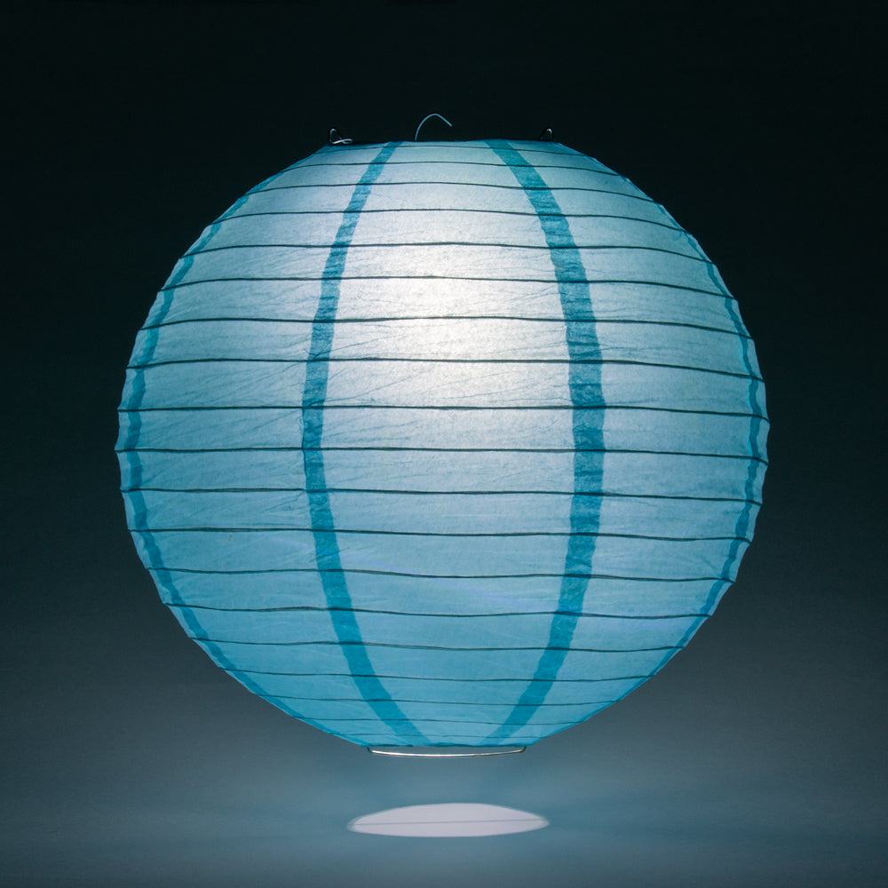 36 Pack Baby Blue Jumbo Round Paper Lanterns with Even Ribbing - Perfect for Baby Showers, Birthday Parties & Wedding Decorations