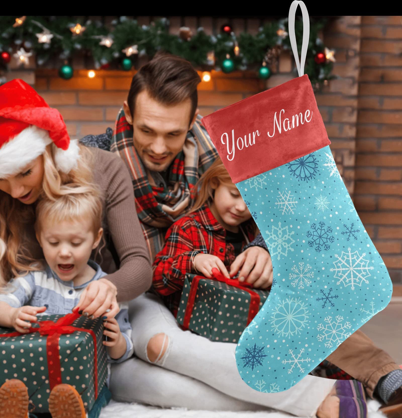 Personalized Snowflake Blue Christmas Stockings with Custom Names - 17.52 x 7.87 Inch Holiday Decor for Family, Party & Gift Exchange - Perfect for Fireplace Mantel, Tree Decorations and Festive Home Decor