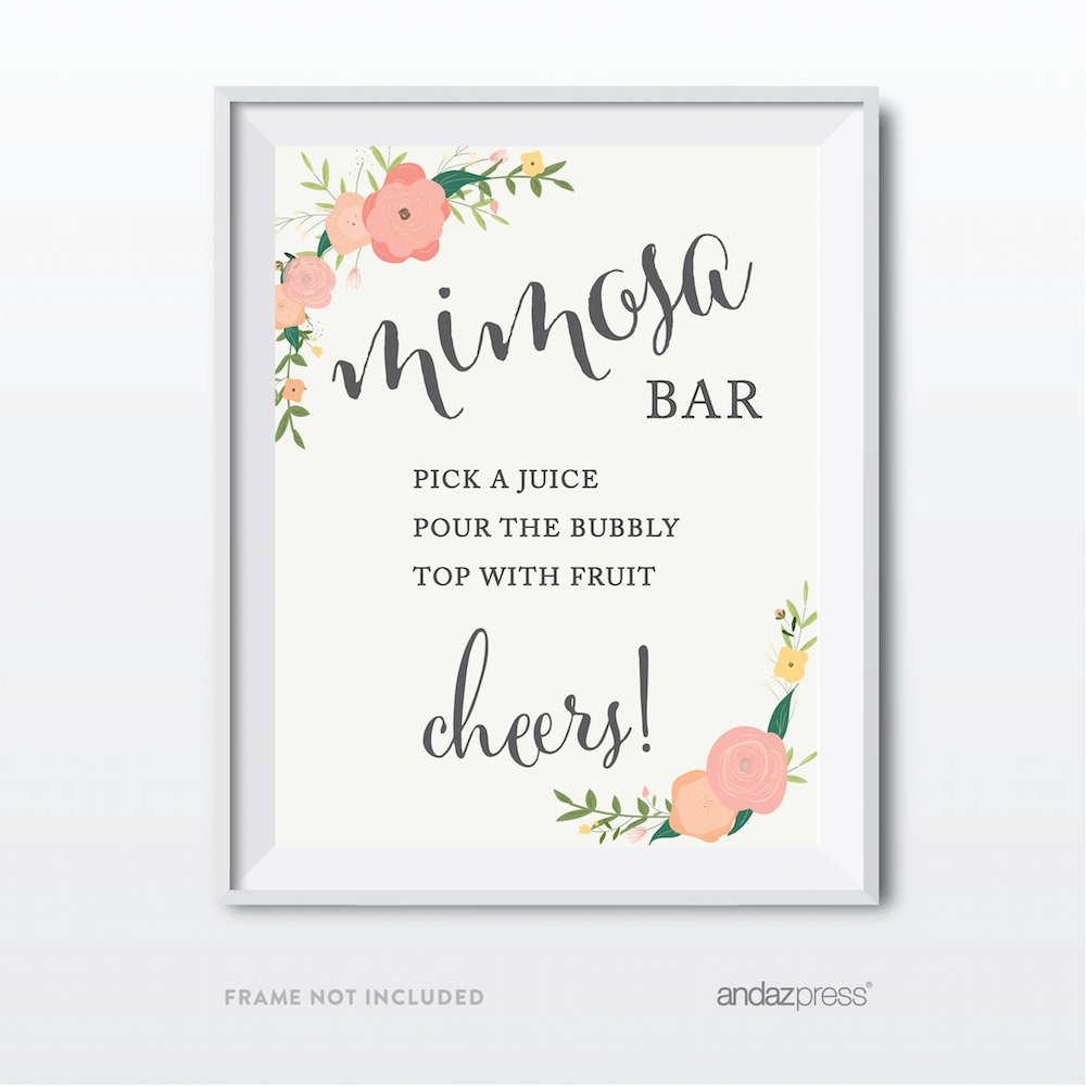 Floral Roses Wedding Party Signs - 8.5x11 Inch DIY Mimosa Bar Sign, Champagne & Juice Station Decor, Unframed 1-Pack - Perfect for Bridal Showers, Bachelorette Parties & Dessert Tables